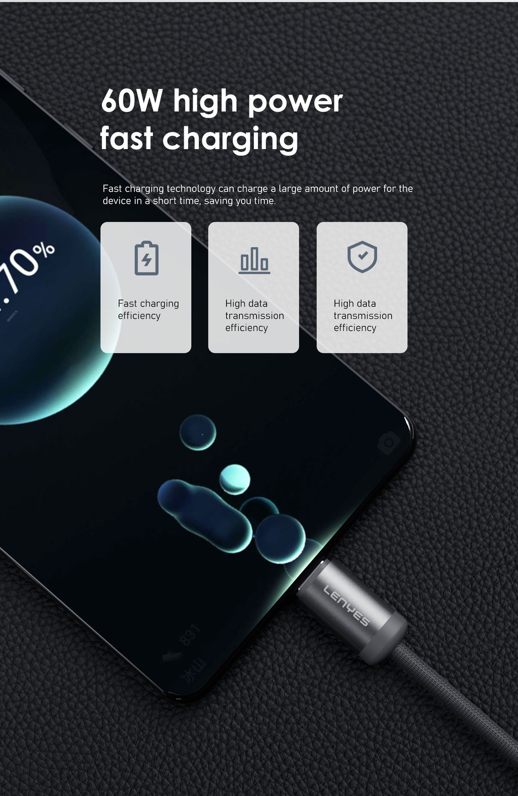 Cable Magnético 60W Lenyes LC527 Type-C