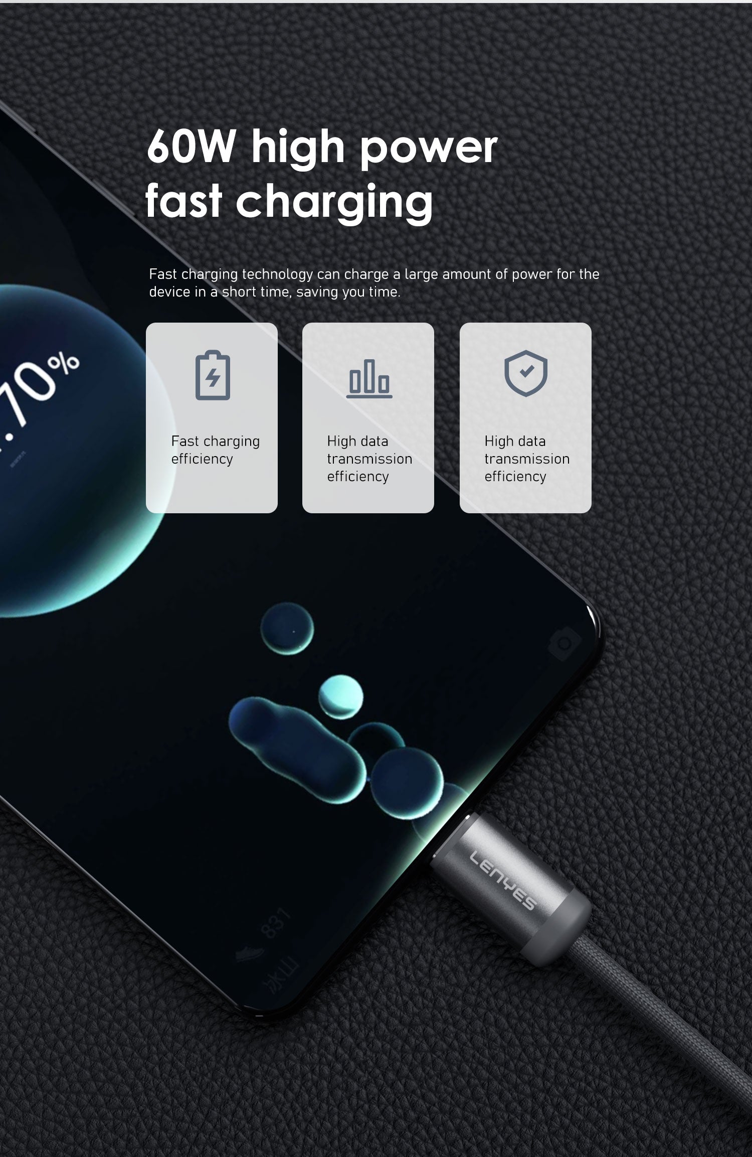 Cable Magnético 60W Lenyes LC527 Type-C