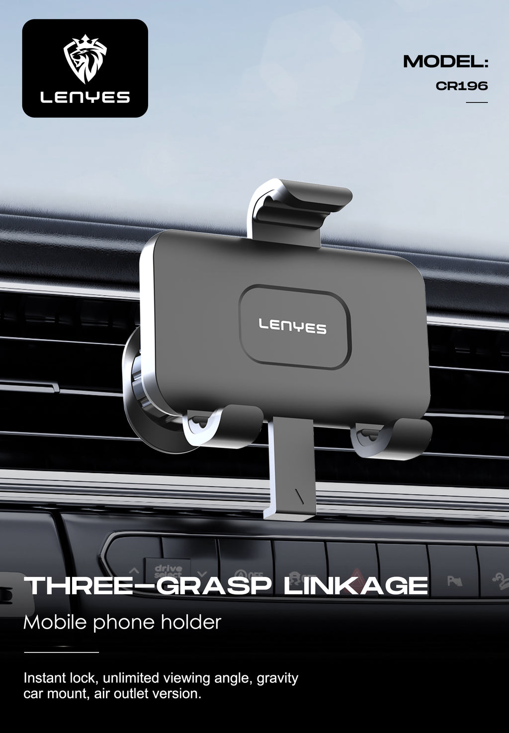 LENYES CR196 Soporte Coche Gravedad Rejilla Triangular 360° Negro