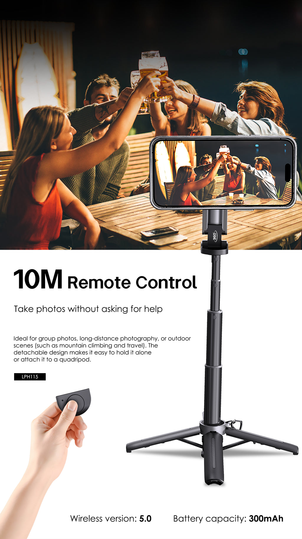 Mini Trípode MagSafe 3-en-1 | Extensible y con Control Bluetooth | LPH115