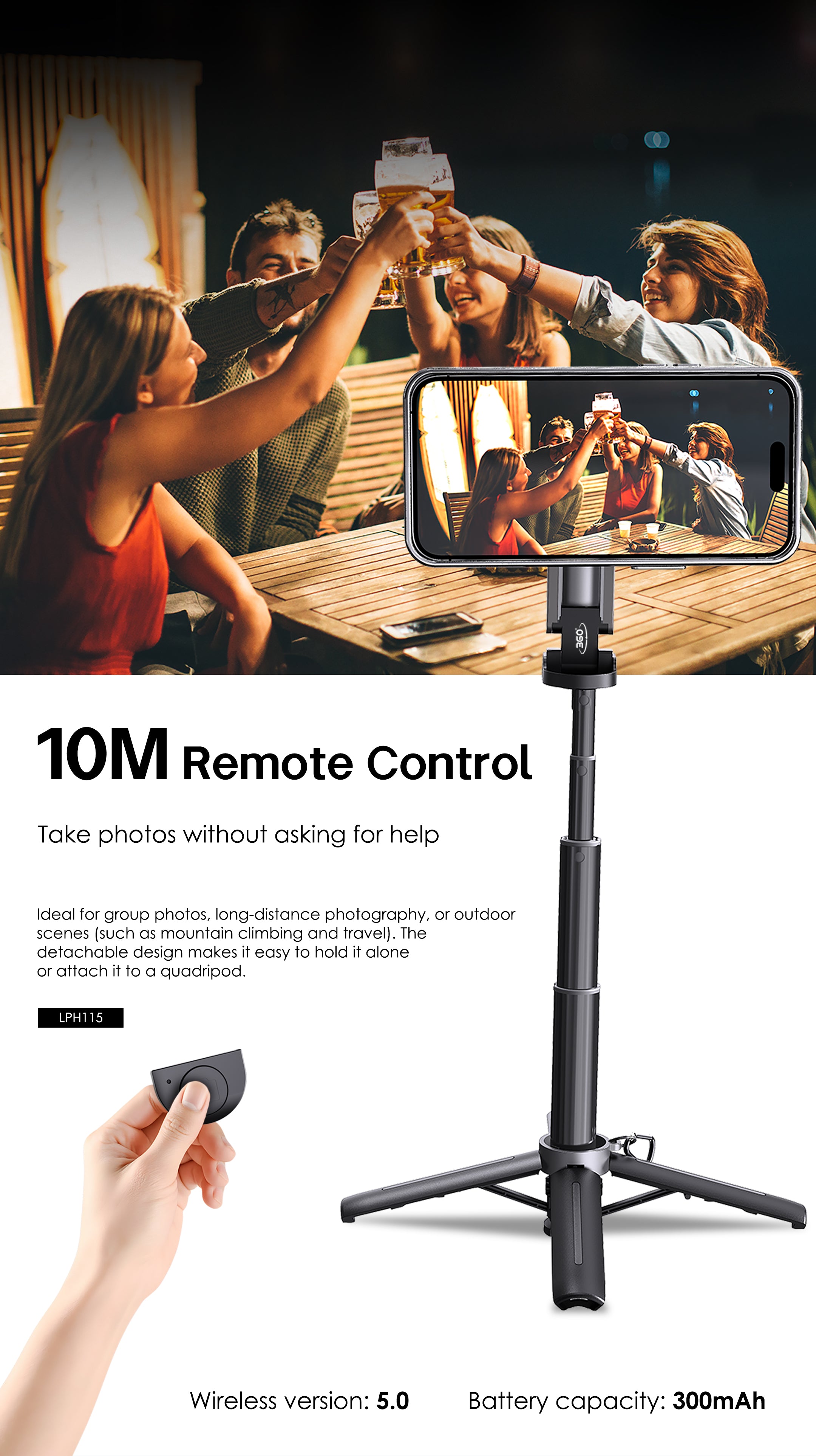 Mini Trípode MagSafe 3-en-1 | Extensible y con Control Bluetooth | LPH115