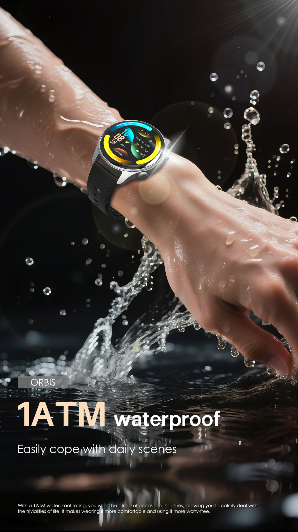 LENYES ORBIS Smartwatch Circular Monitor Salud SpO2 Presión 5-8 Días IP67 Negro