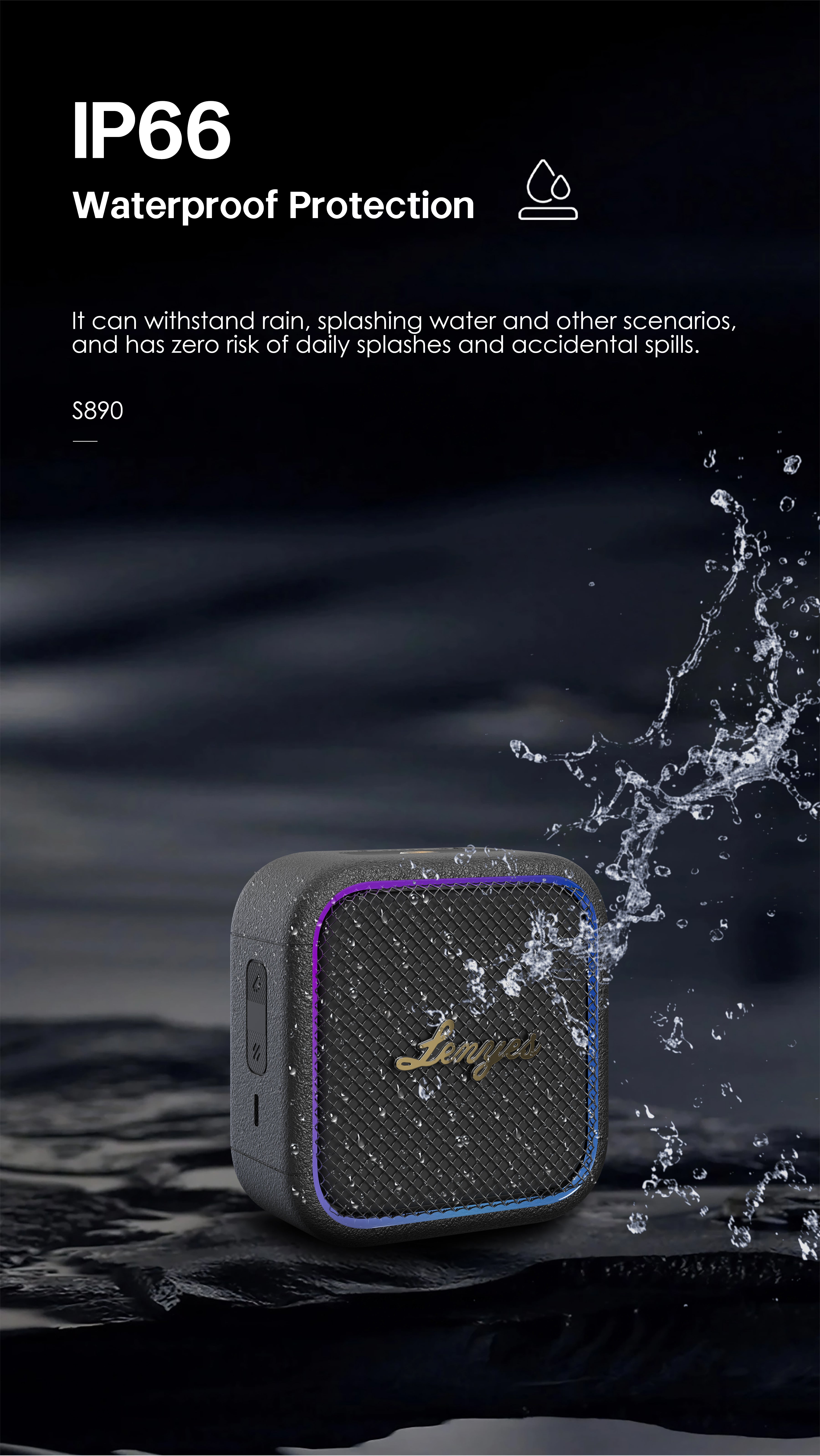 LENYES S890 Altavoz Bluetooth Potente IPX6 TWS 15 Horas Negro