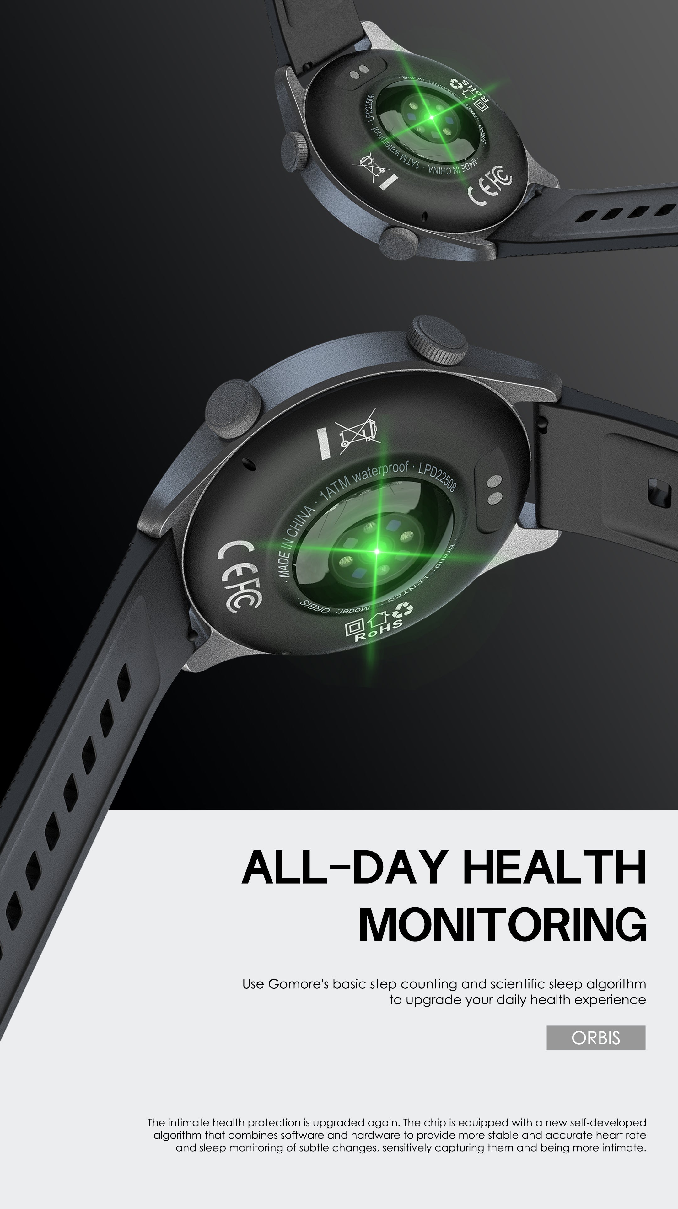 LENYES ORBIS Smartwatch Circular Monitor Salud SpO2 Presión 5-8 Días IP67 Negro