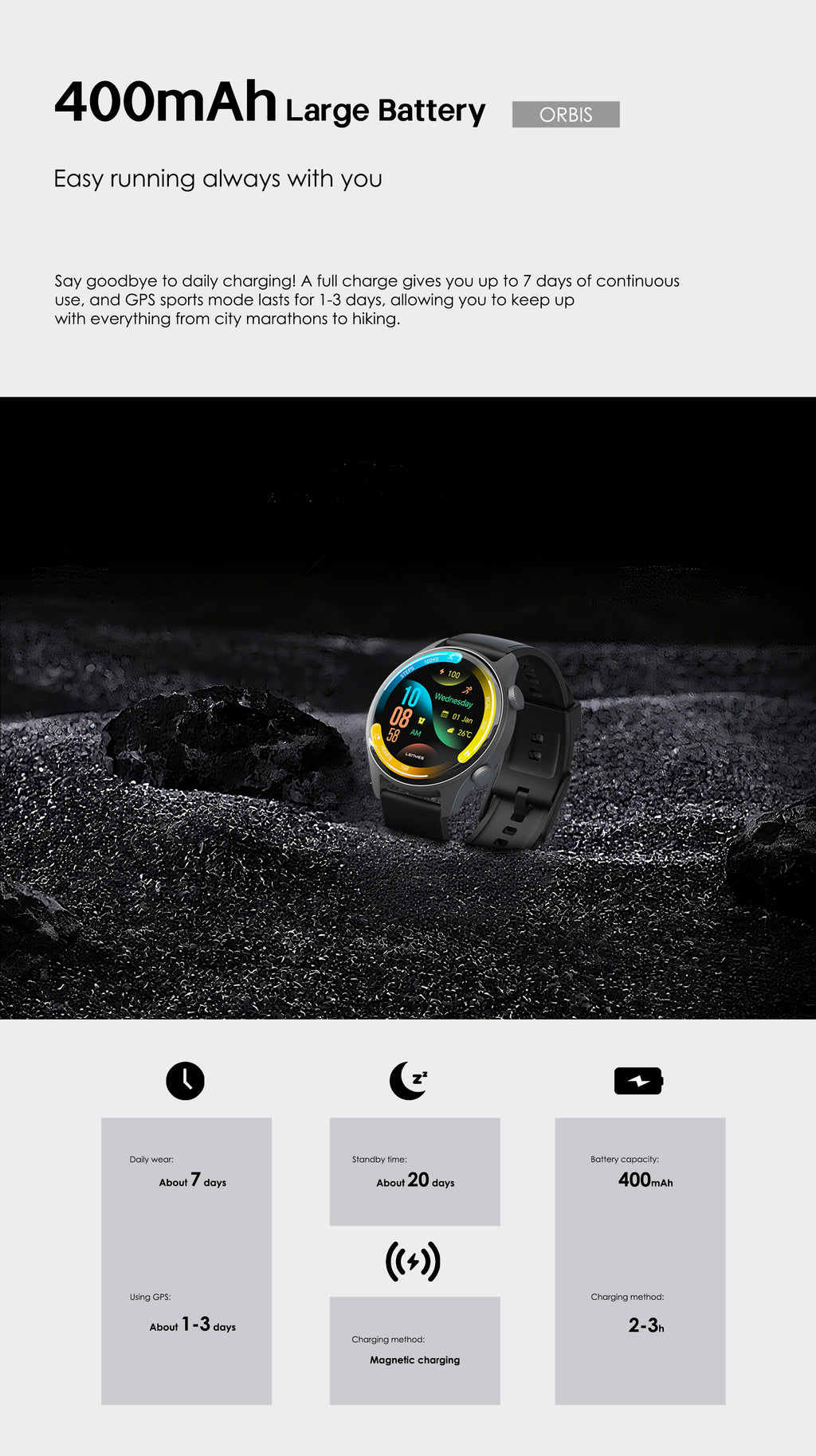 LENYES ORBIS Smartwatch Circular Monitor Salud SpO2 Presión 5-8 Días IP67 Negro