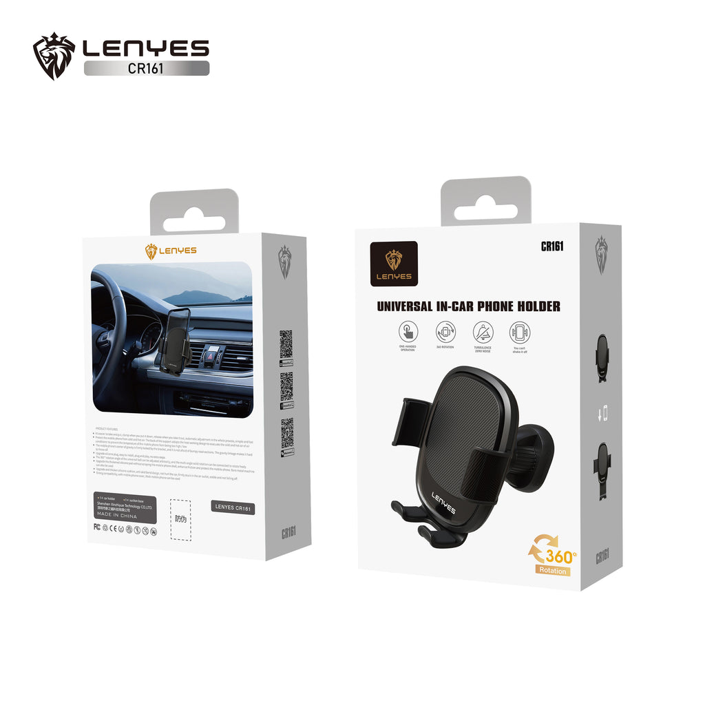 LENYES CR161 Soporte Coche Gravedad Rejilla Triángulo Dorado 360° Negro