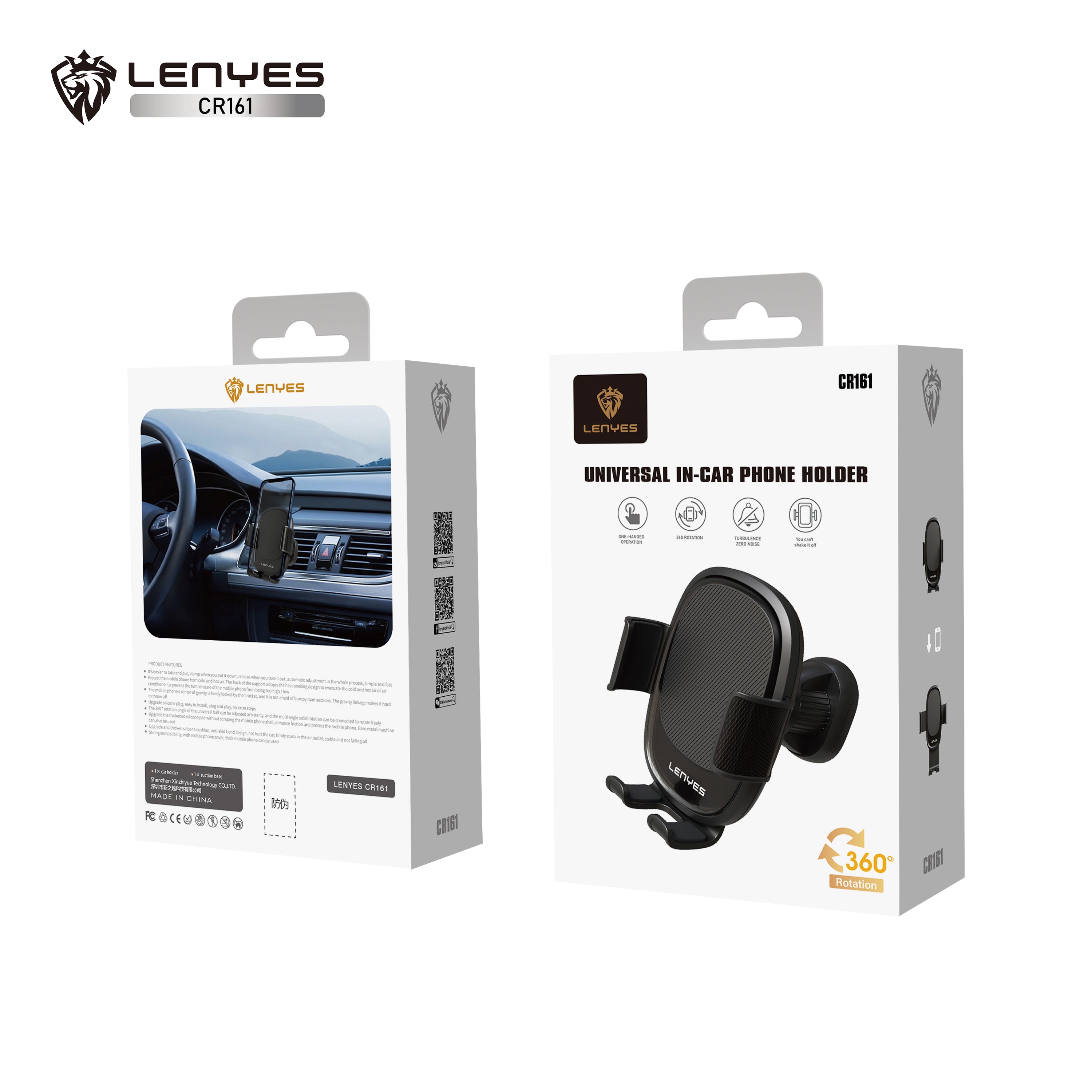 LENYES CR161 Soporte Coche Gravedad Rejilla Triángulo Dorado 360° Negro