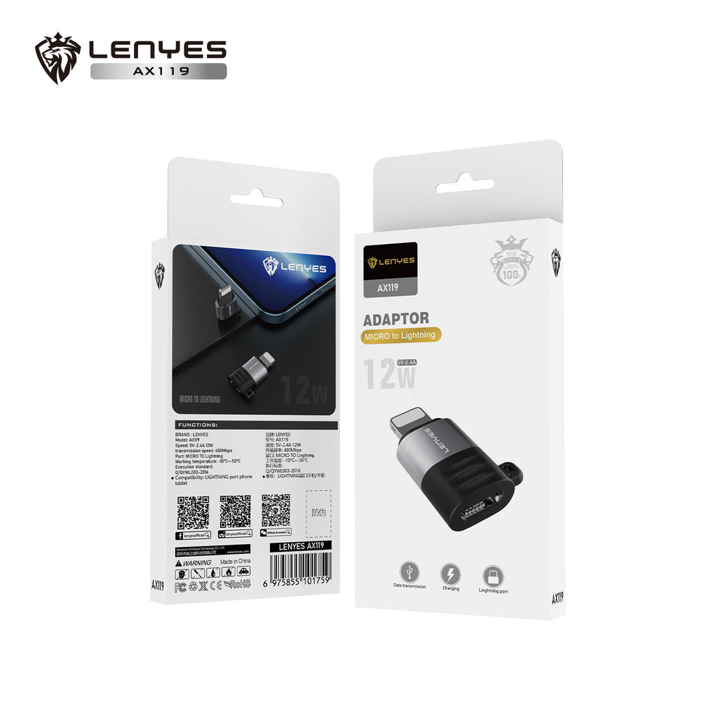 AX119 Adaptador Micro USB/V8 a Lightning -Lenyes