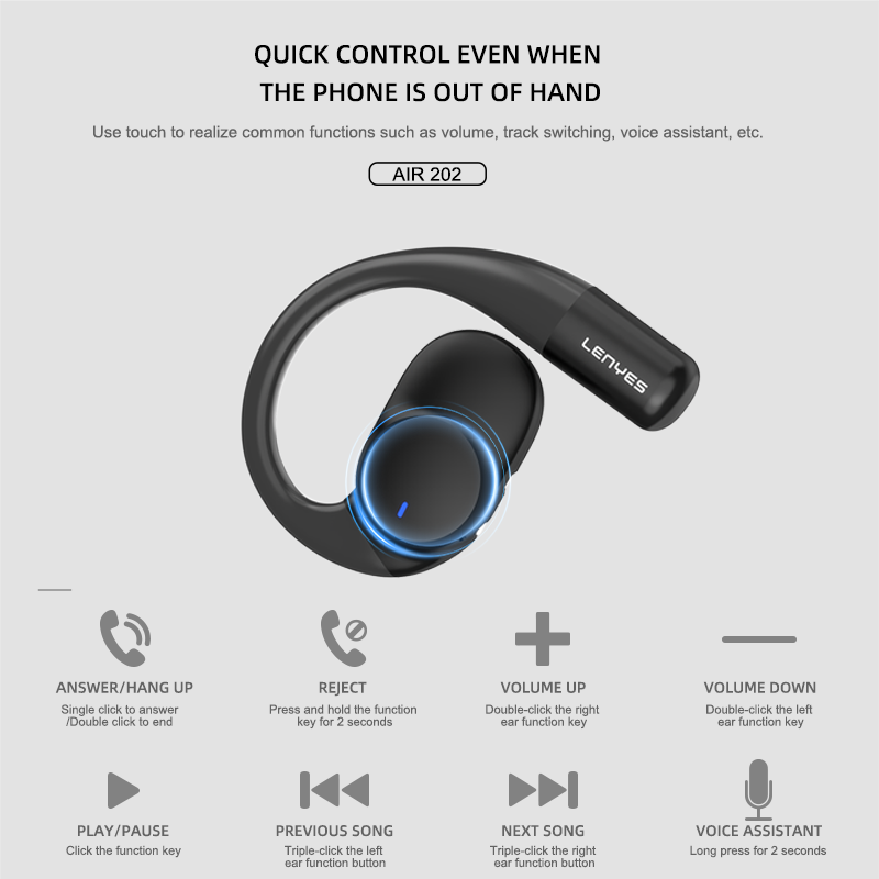 LENYES AIR 202 BEIGE Auriculares Bluetooth 5.4 Abiertos con Gancho - IPX4 Resistentes al Agua 32h Batería