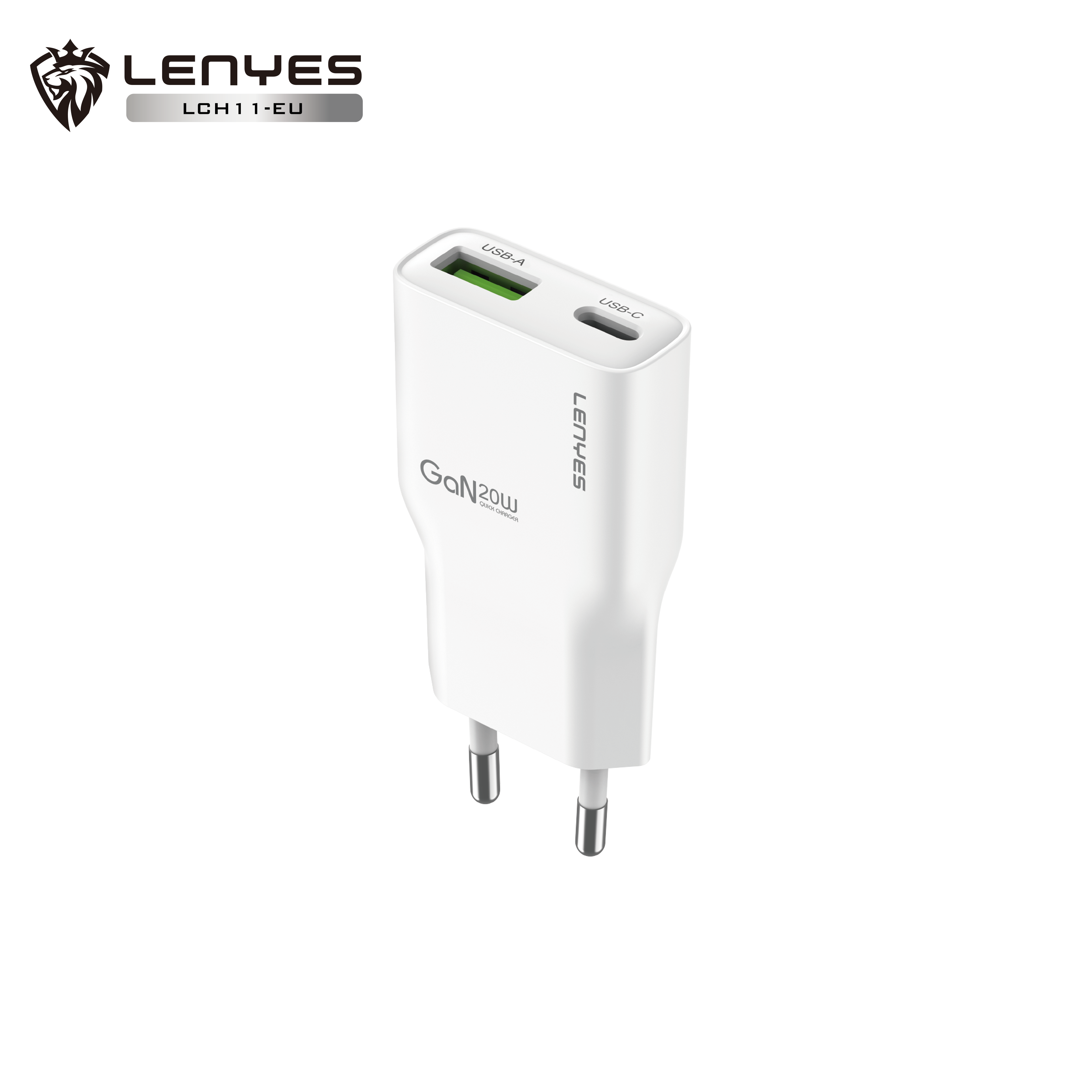 LENYES LCH11 Cargador Dual 20W USB-C + USB-A Carga Rápida Blanco