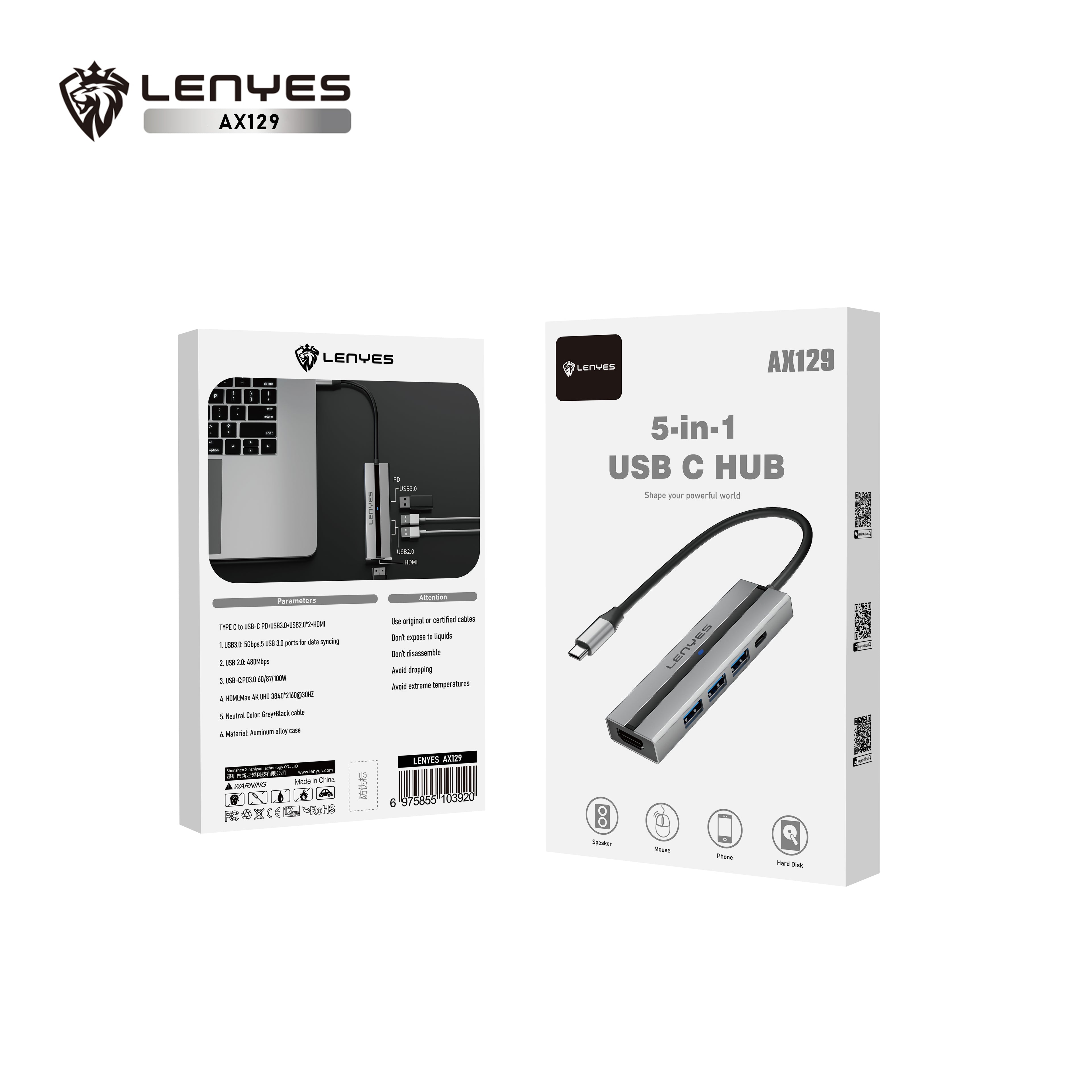 AX129 Tipo-C HUB 5 en 1 -Lenyes