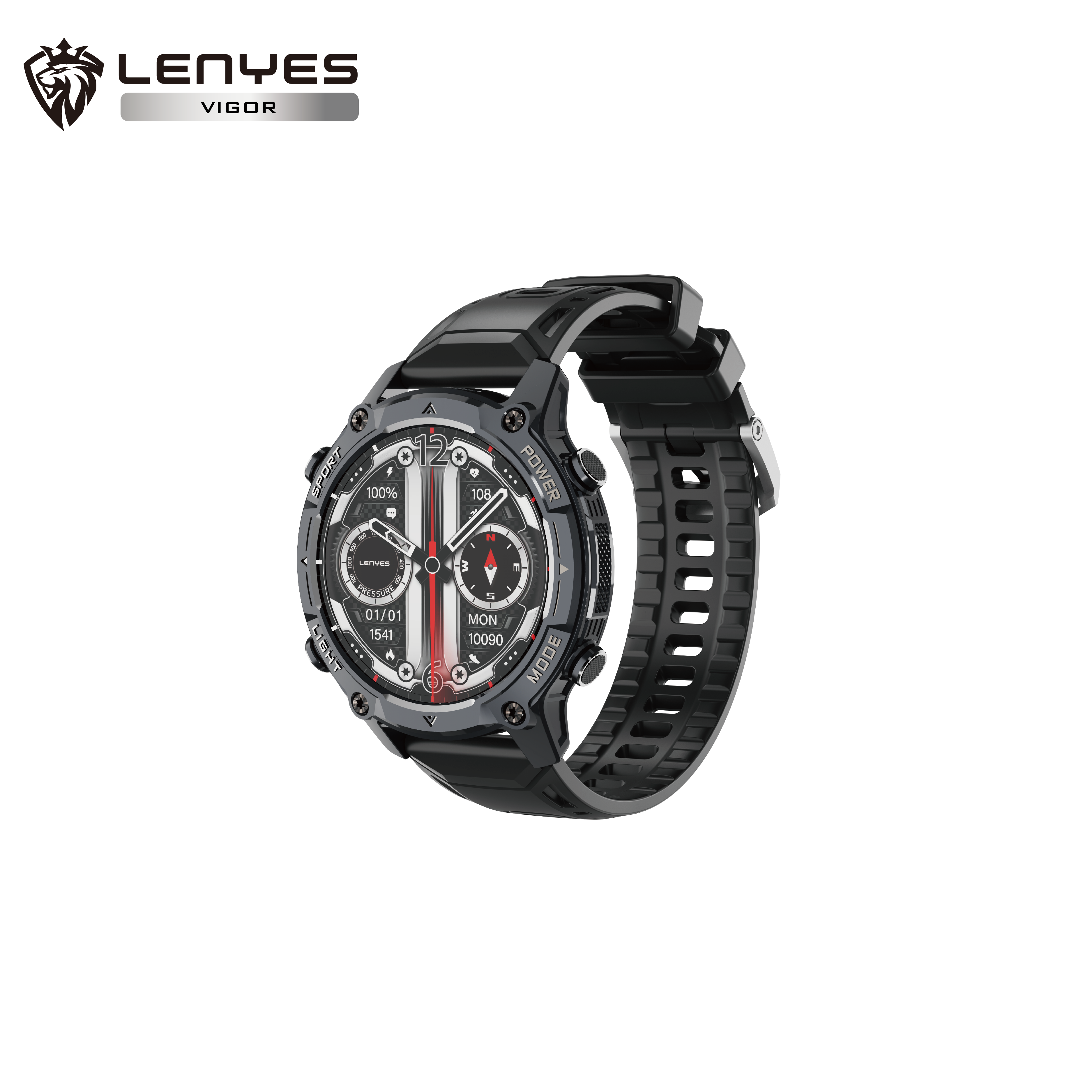 LENYES VIGOR Smartwatch Táctico Reforzado Monitor Salud SpO2 Presión IP67 Negro