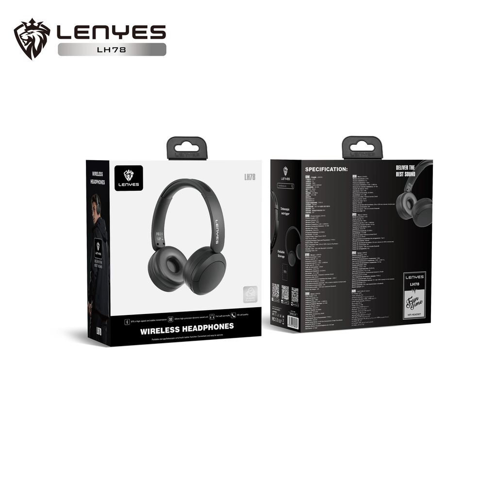 LENYES LH78 Auriculares Bluetooth 5.4 Over-Ear 25H Autonomía TYPE-C Negro