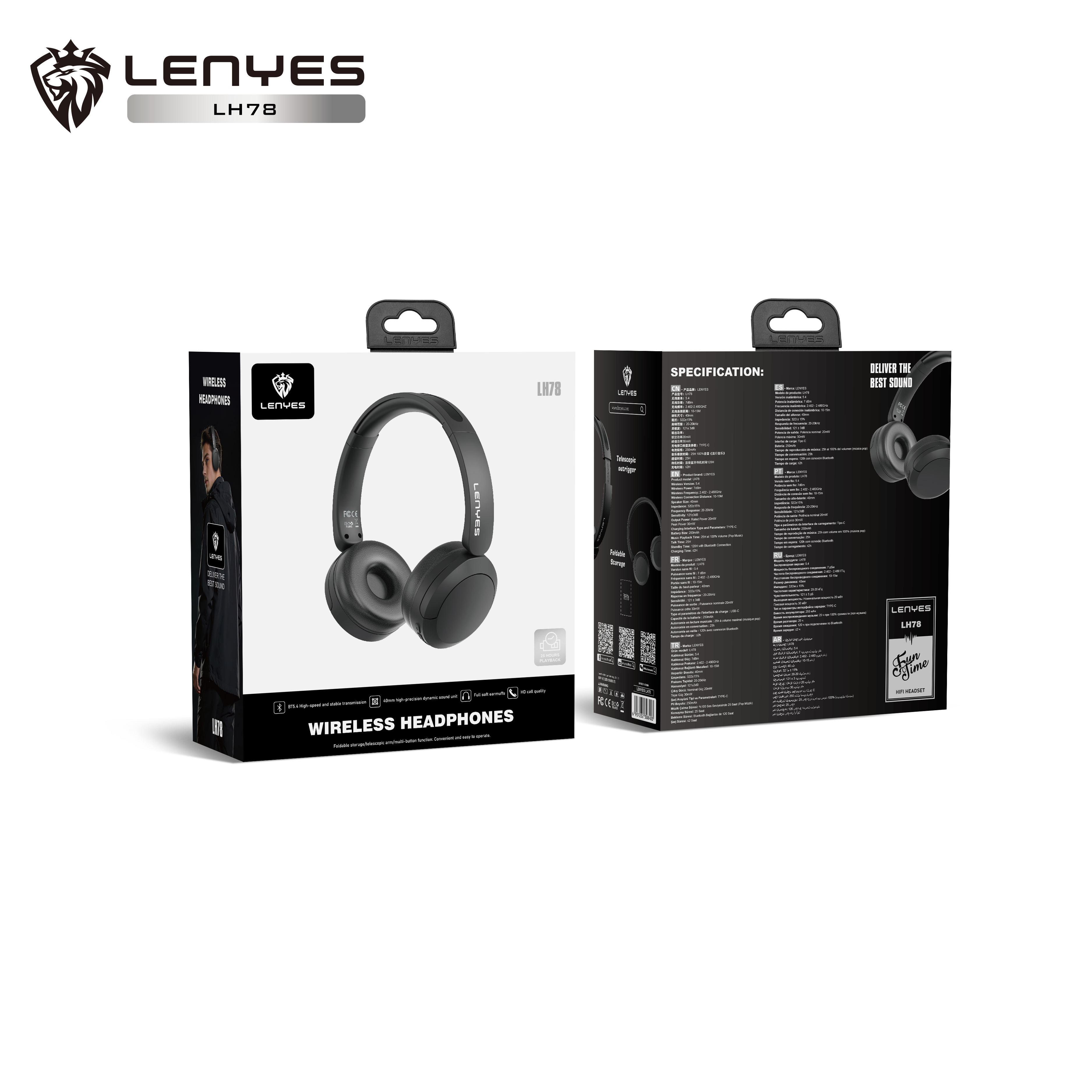 LENYES LH78 Auriculares Bluetooth 5.4 Over-Ear 25H Autonomía TYPE-C Negro