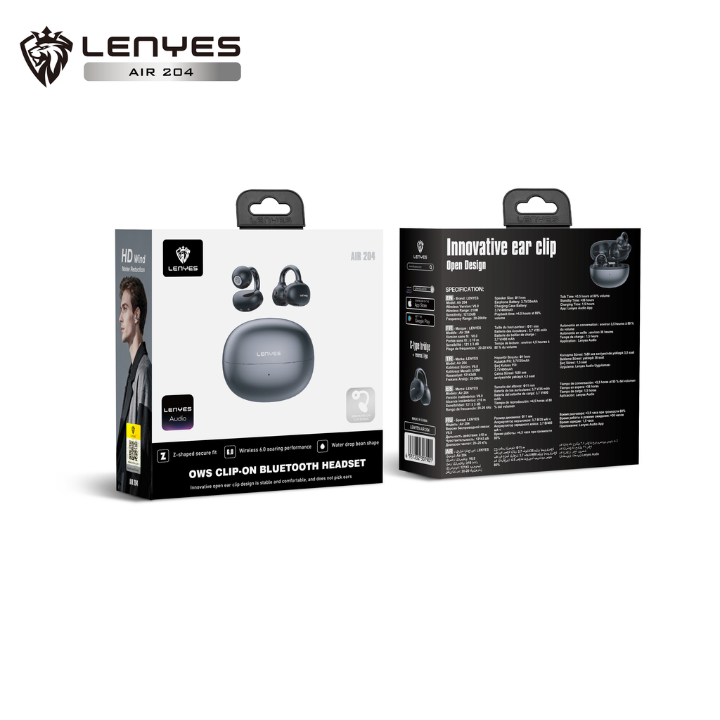 LENYES AIR 204 Auriculares OWS Clip-On Bluetooth 6.0 Open-Ear 4.5H App Audio Negro