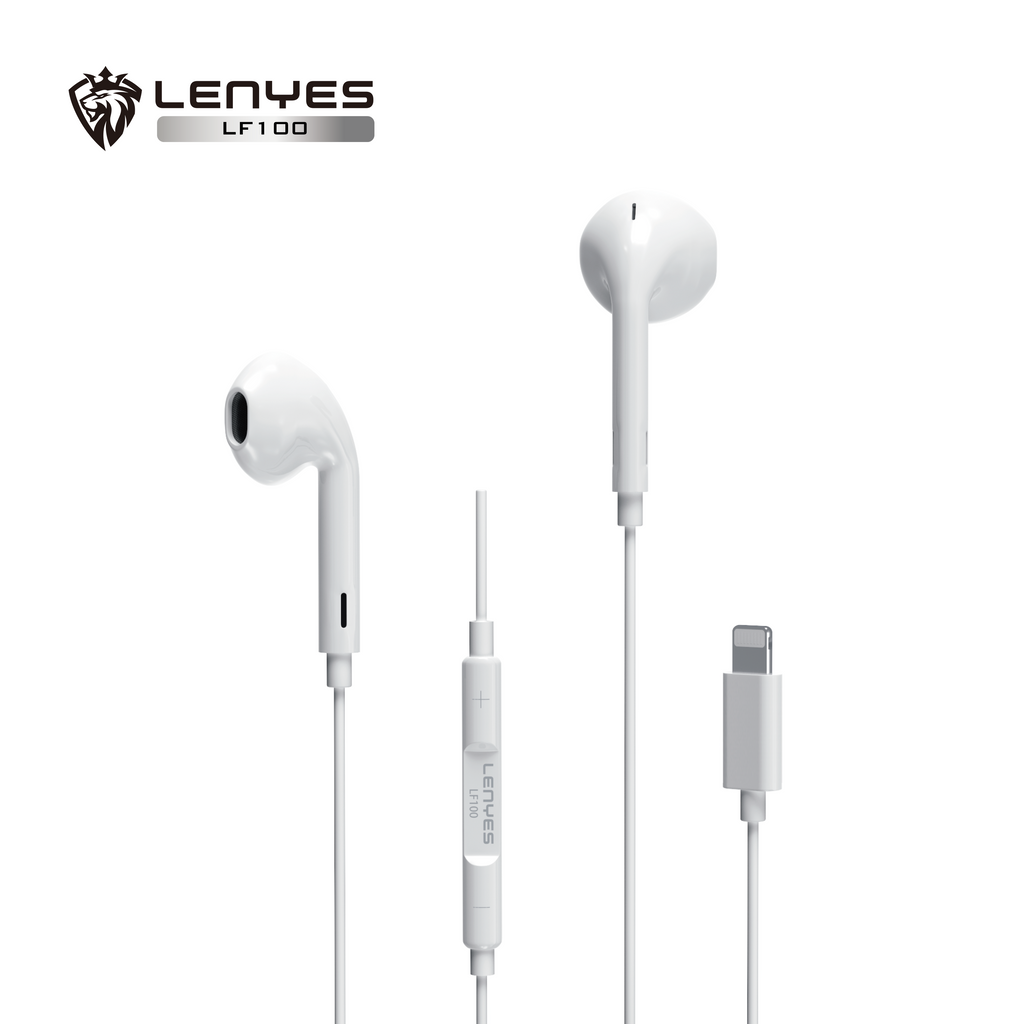 LENYES LF100 Auriculares Lightning iPhone Hi-Fi Extra Bass Micrófono Blanco