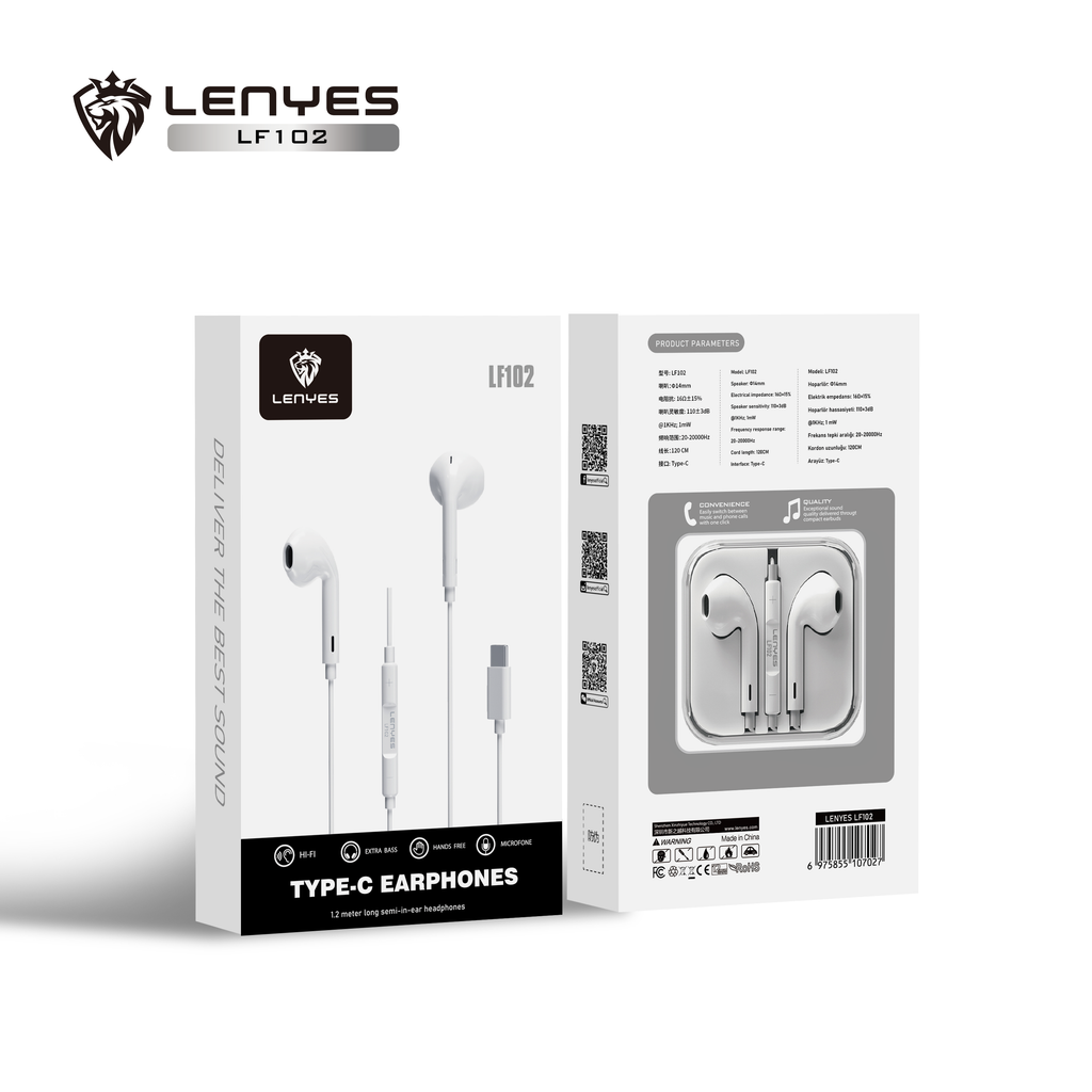 LENYES LF102 Auriculares con Cable USB-C - Hi-Fi Plug & Play con Micrófono HD y Control de Línea