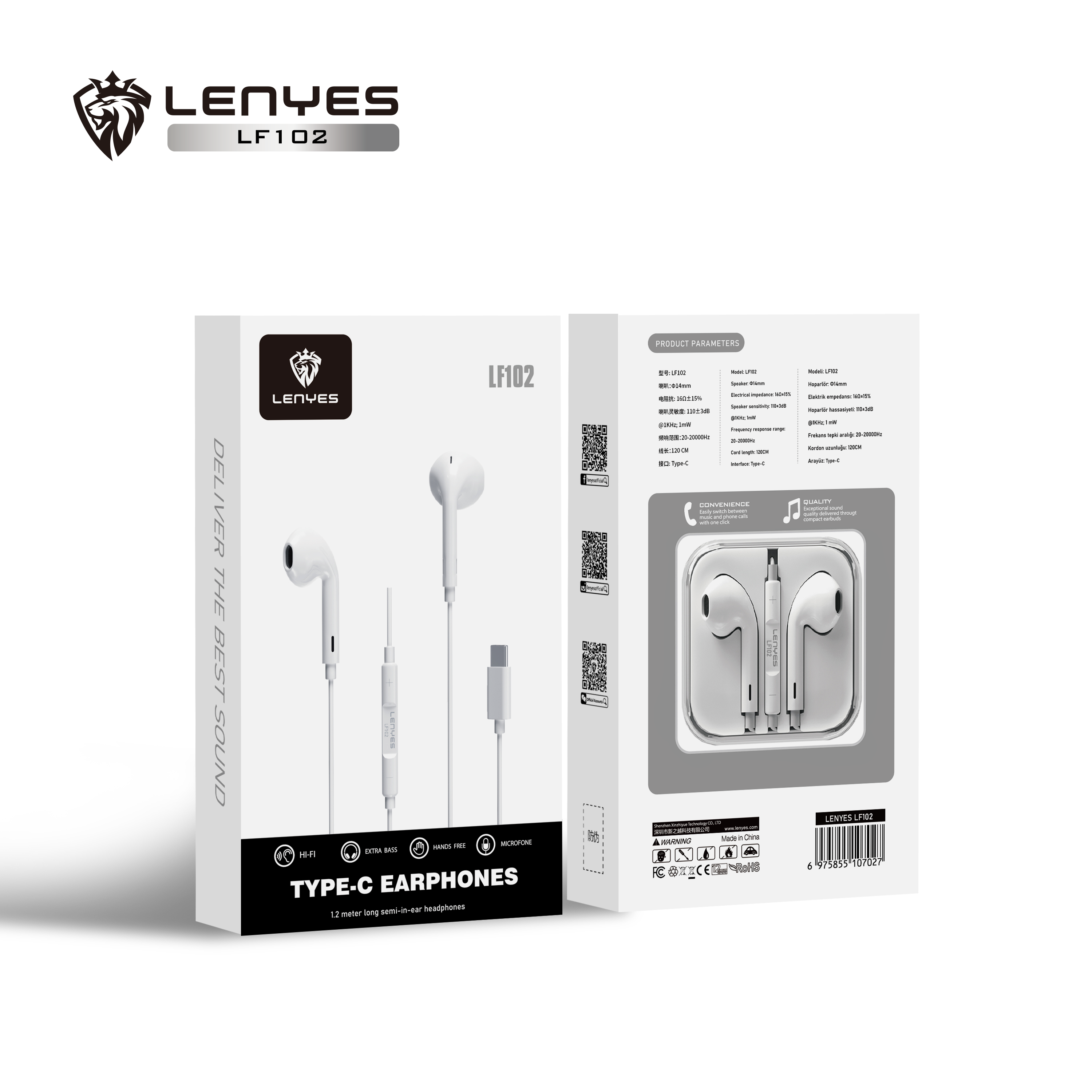 LENYES LF102 Auriculares con Cable USB-C - Hi-Fi Plug & Play con Micrófono HD y Control de Línea
