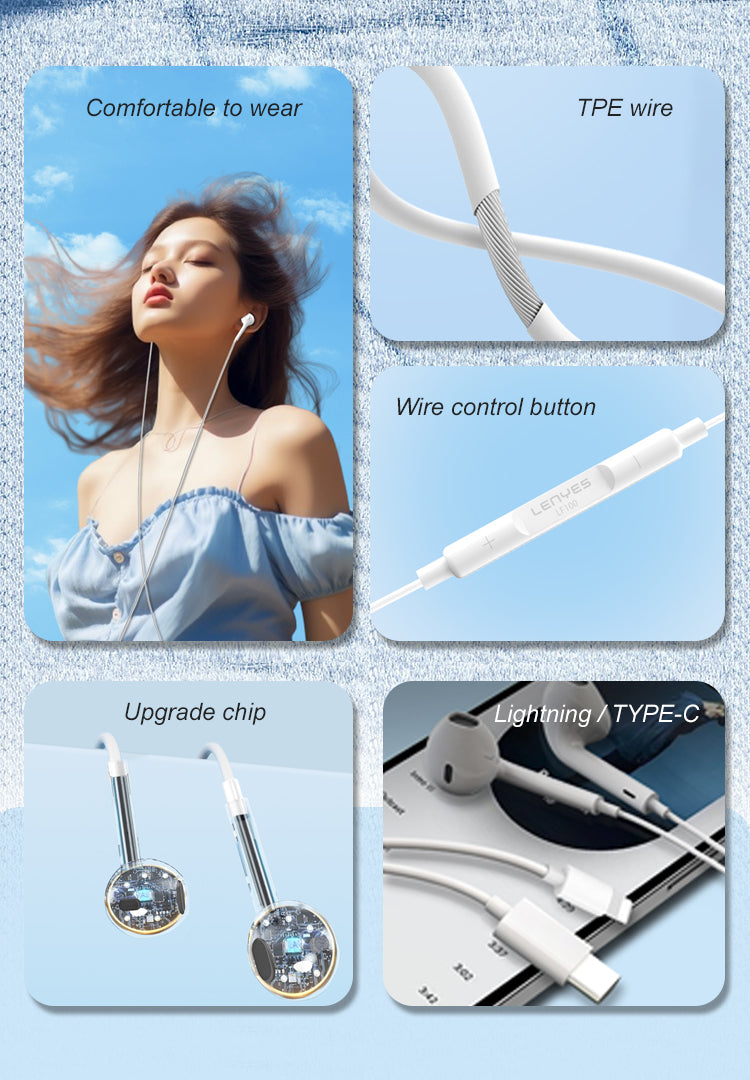 LENYES LF100 Auriculares Lightning iPhone Hi-Fi Extra Bass Micrófono Blanco