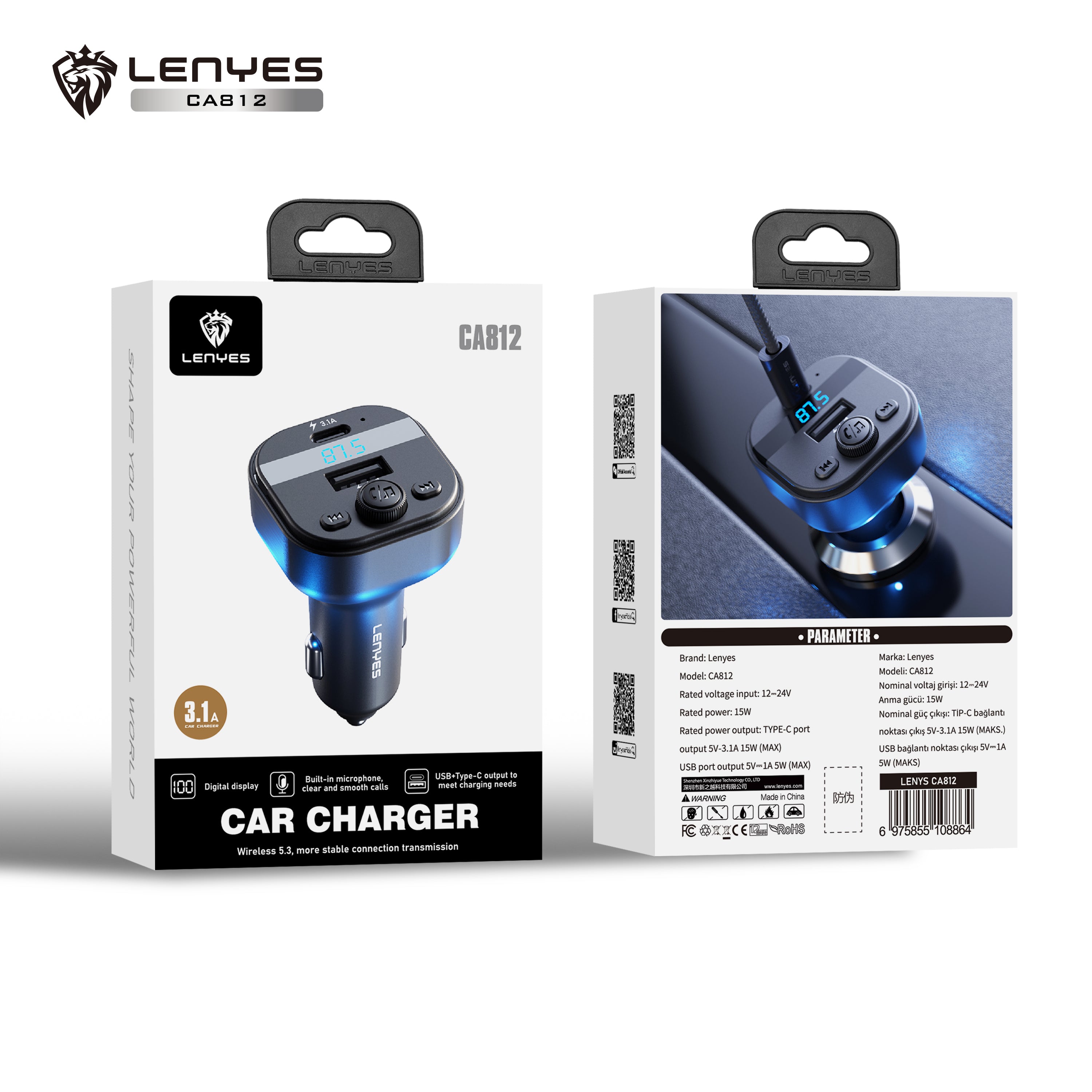 CA812 Transmisor de coche bluetooth -negro Lenyes
