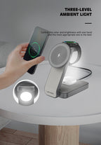 LENYES PW313 Cargador Inalámbrico 3en1 15W Plegable 0-65° Luz 9 Protecciones Gris