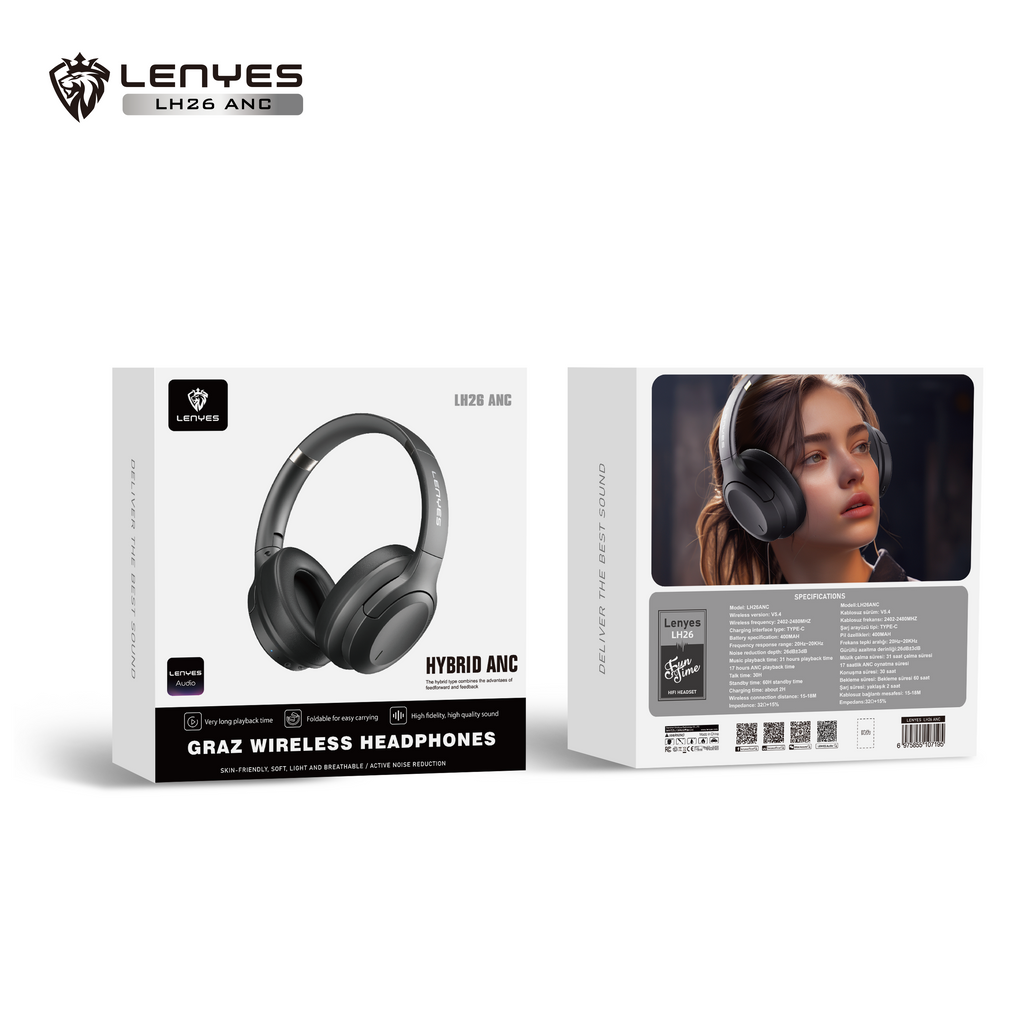 LENYES LH26 ANC Auriculares Bluetooth Cancelación Ruido 40mm Plegables Negro