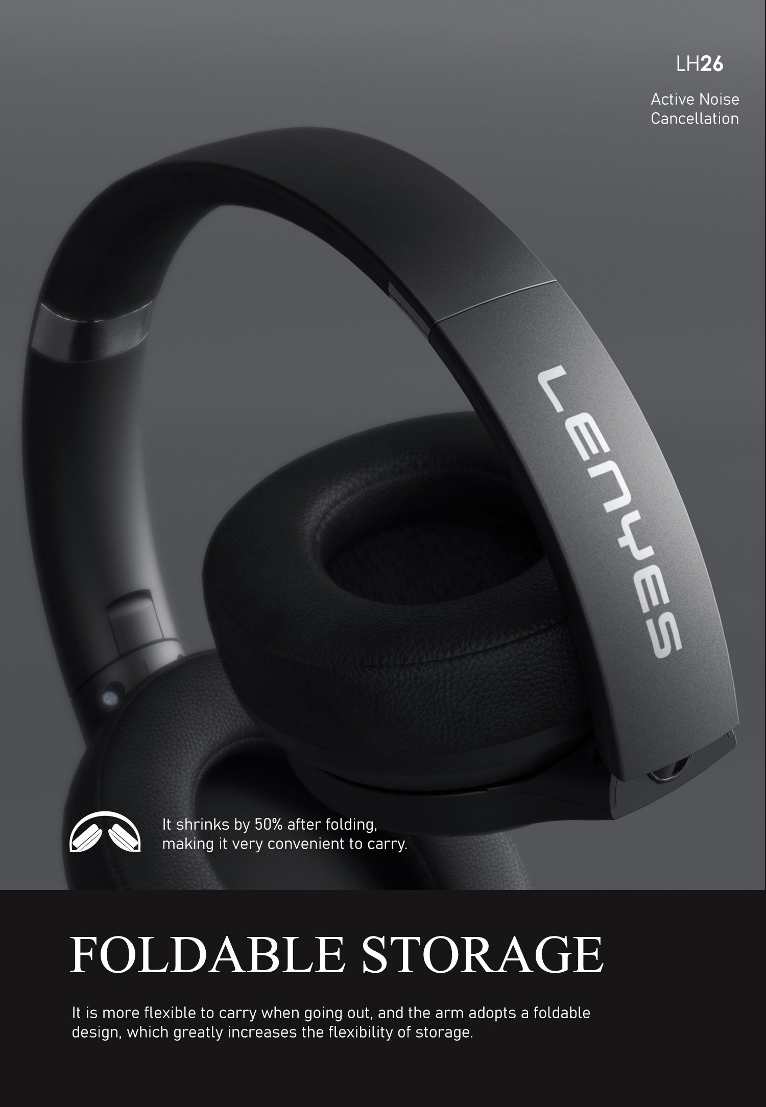 LENYES LH26 ANC Auriculares Bluetooth Cancelación Ruido 40mm Plegables Negro