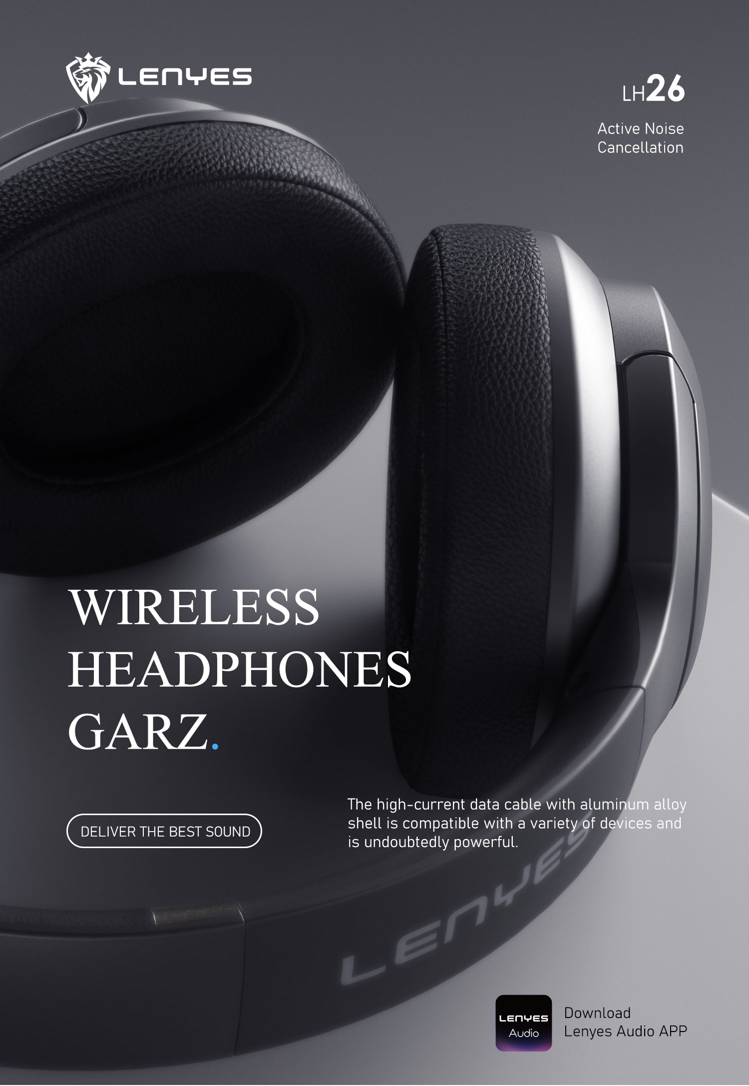 LENYES LH26 ANC Auriculares Bluetooth Cancelación Ruido 40mm Plegables Negro