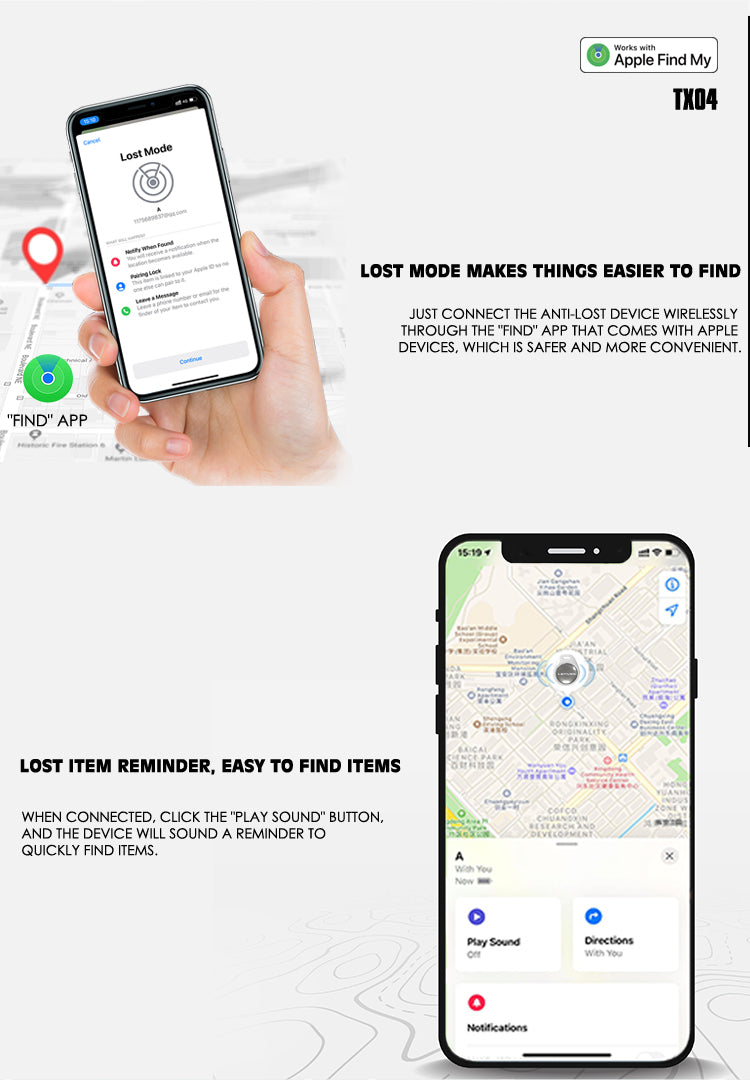 LENYES TX04 Localizador Apple Find My IPX5 Alerta Anti-Olvido Sonido