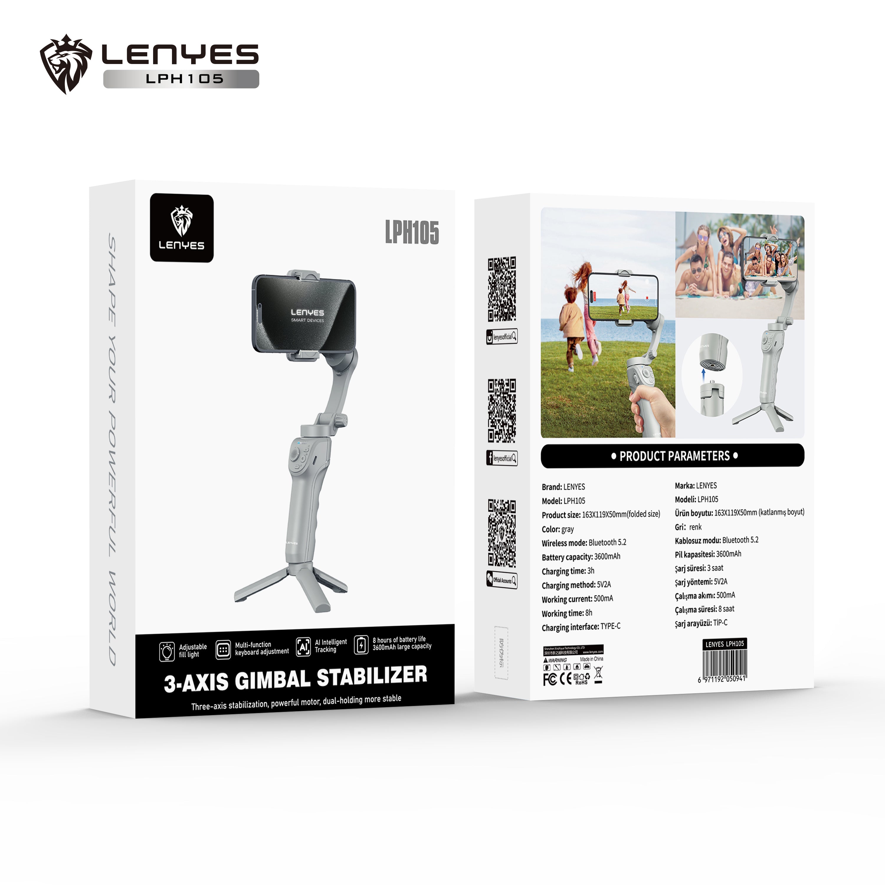 Estabilizador Gimbal | 3 Ejes Luz de Relleno y Seguimiento IA | LPH105