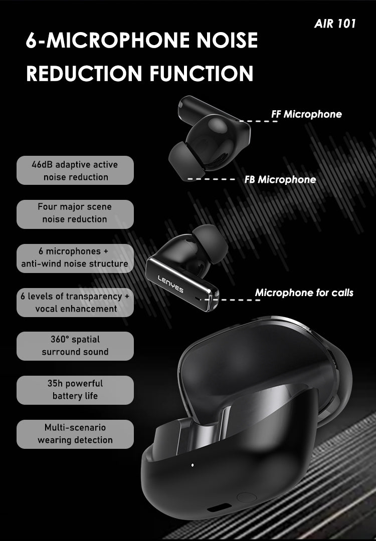 LENYES AIR 101 Auriculares Inalámbricos TWS con Cancelación de Ruido ANC+ENC Bluetooth 5.4