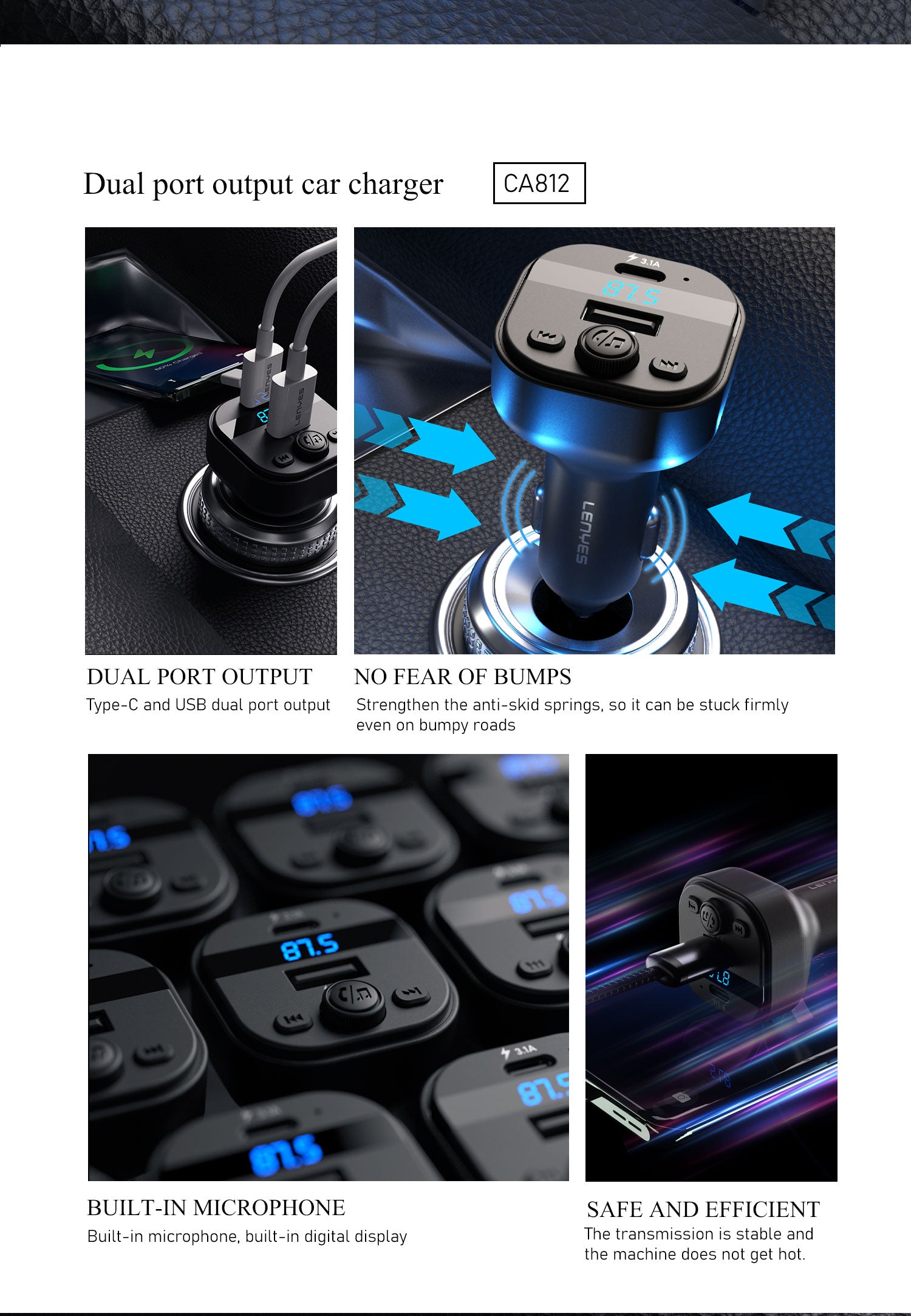CA812 Transmisor de coche bluetooth -negro Lenyes
