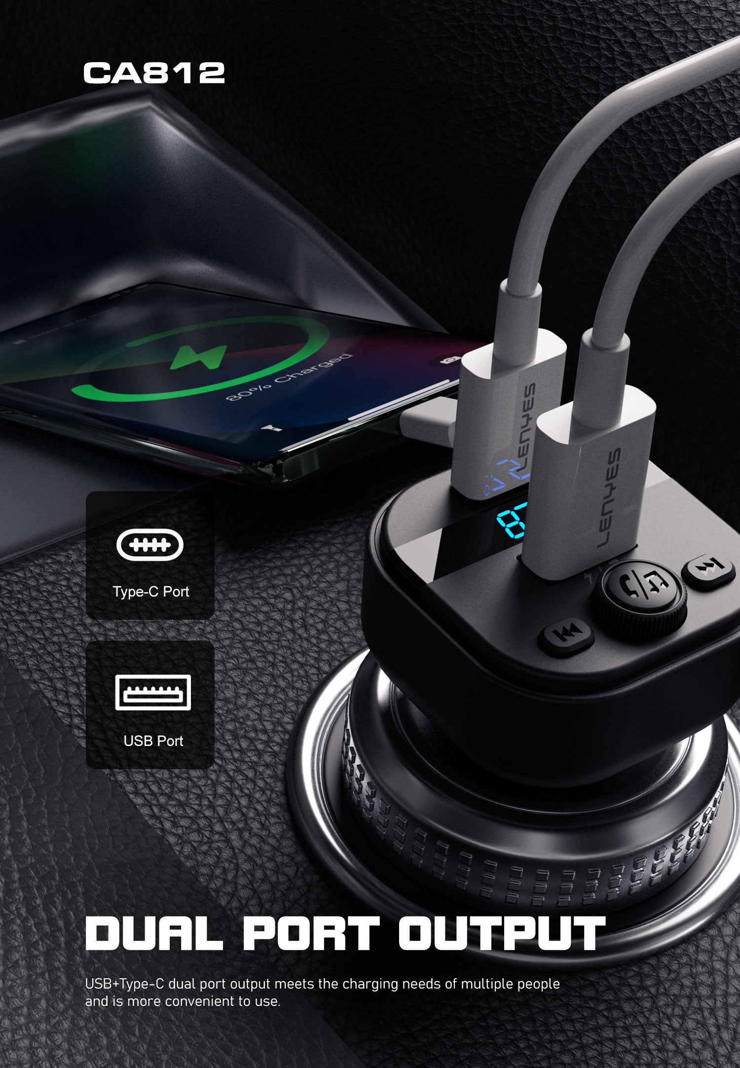 CA812 Transmisor de coche bluetooth -negro Lenyes