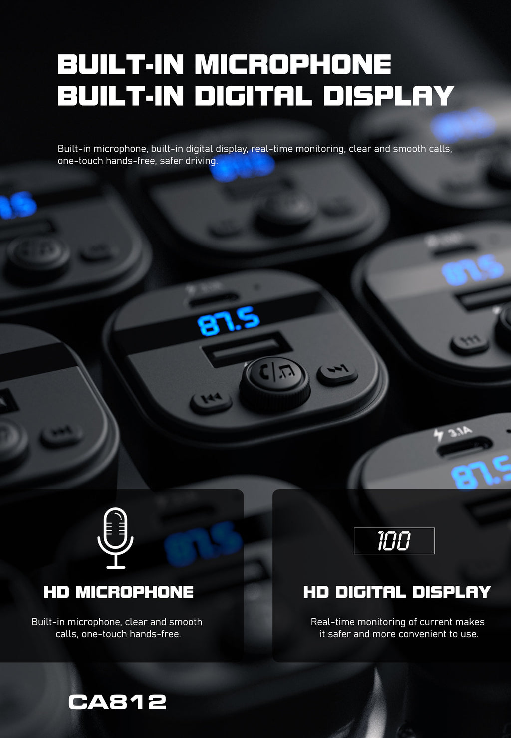 CA812 Transmisor de coche bluetooth -negro Lenyes