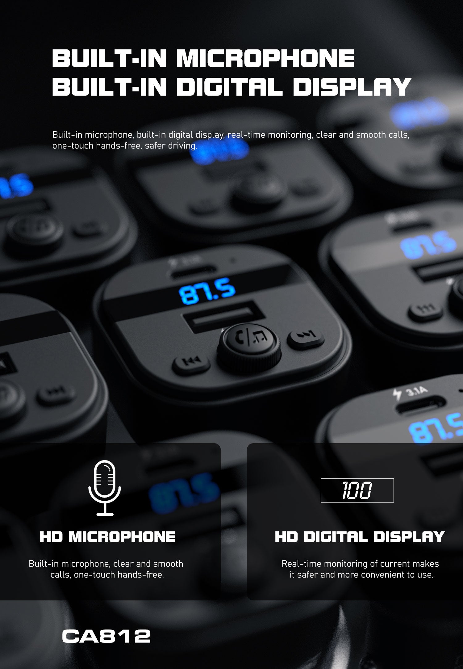 CA812 Transmisor de coche bluetooth -negro Lenyes