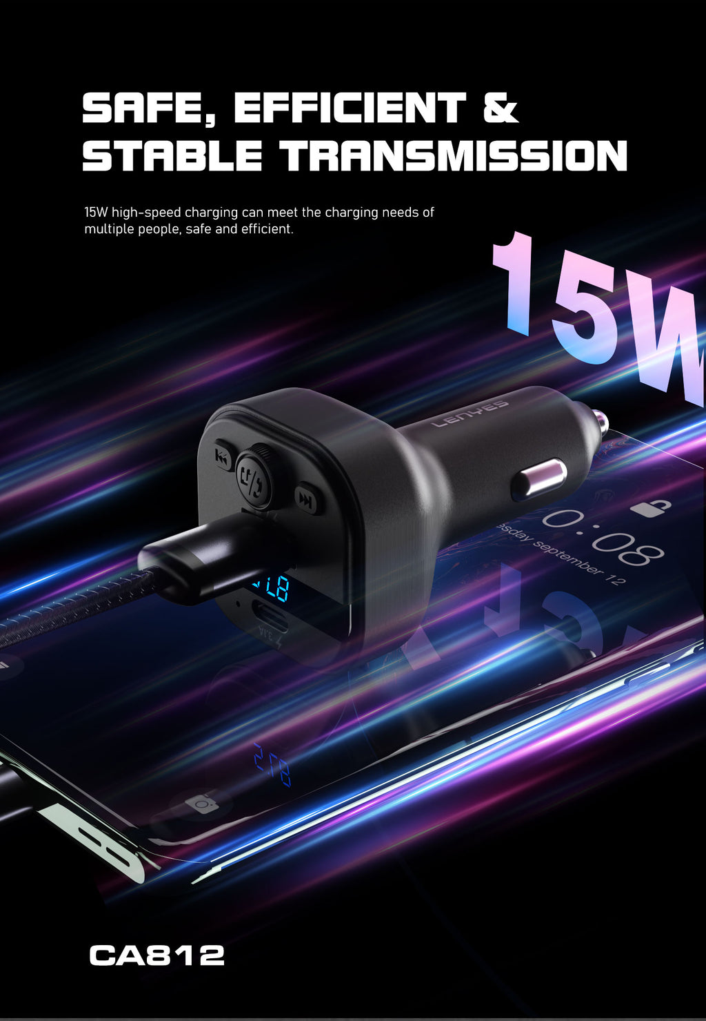 CA812 Transmisor de coche bluetooth -negro Lenyes
