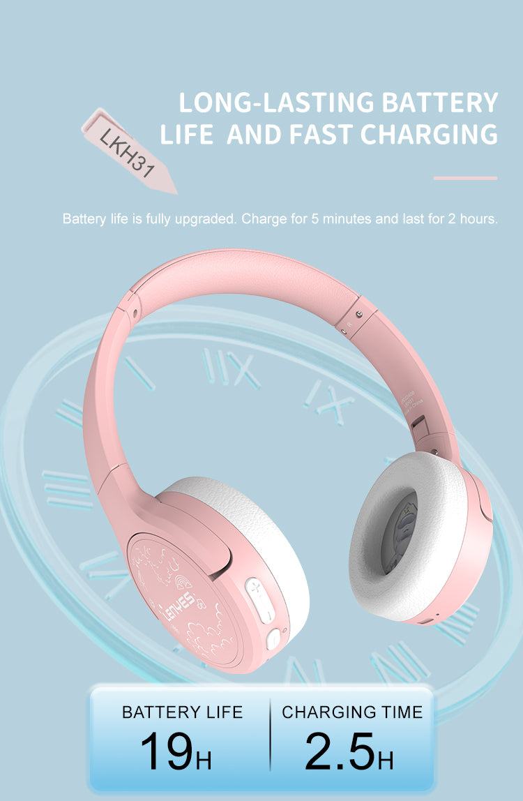LENYES LKH31 Auriculares Bluetooth Niños Materiales Seguros 40mm 10h Rosa