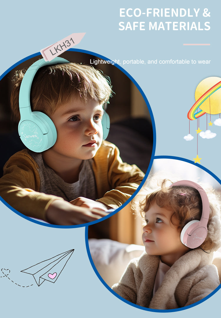 LENYES LKH31 Auriculares Bluetooth Niños Materiales Seguros 40mm 10h Rosa