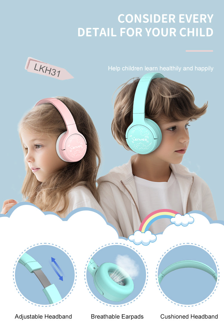 LENYES LKH31 Auriculares Bluetooth Niños Materiales Seguros 40mm 10h Rosa