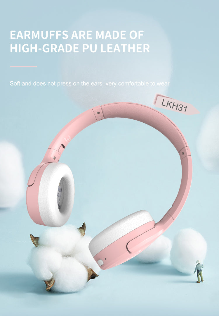 LENYES LKH31 Auriculares Bluetooth Niños Materiales Seguros 40mm 10h Rosa
