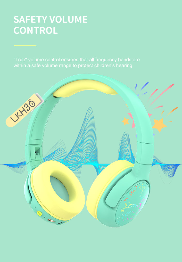 LENYES LKH30 Auriculares Bluetooth Niños Volumen Seguro 40mm 20h RGB Azul