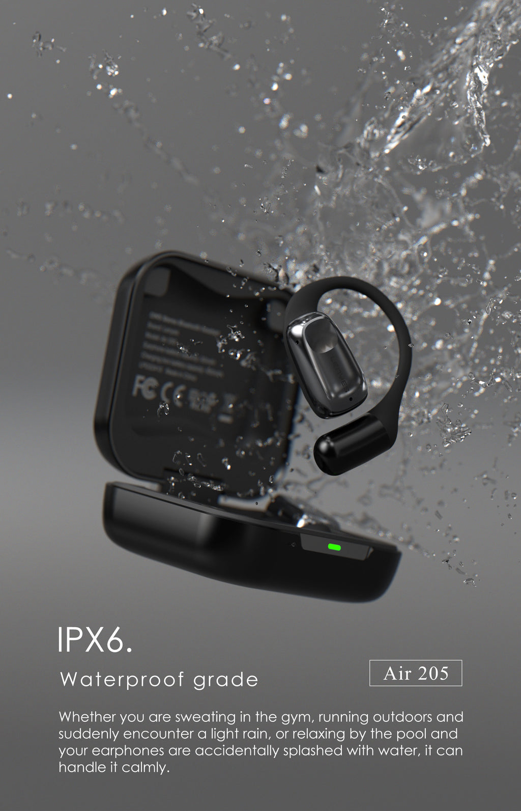 LENYES AIR 205 Auriculares OWS Oído Abierto Bluetooth 5.4 IPX6 6h Negro