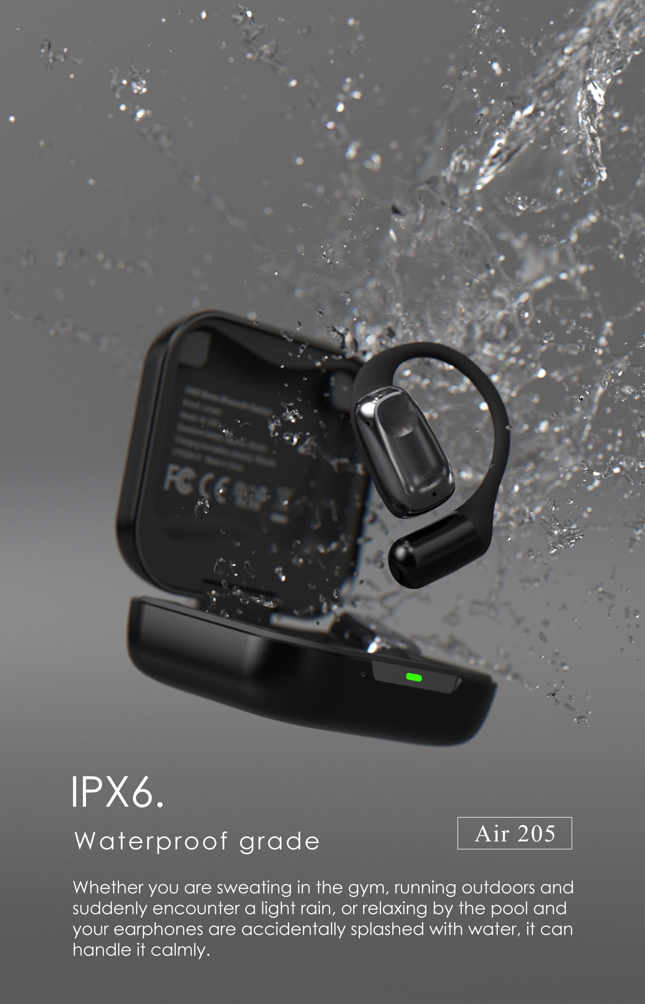 LENYES AIR 205 Auriculares OWS Oído Abierto Bluetooth 5.4 IPX6 6h Negro