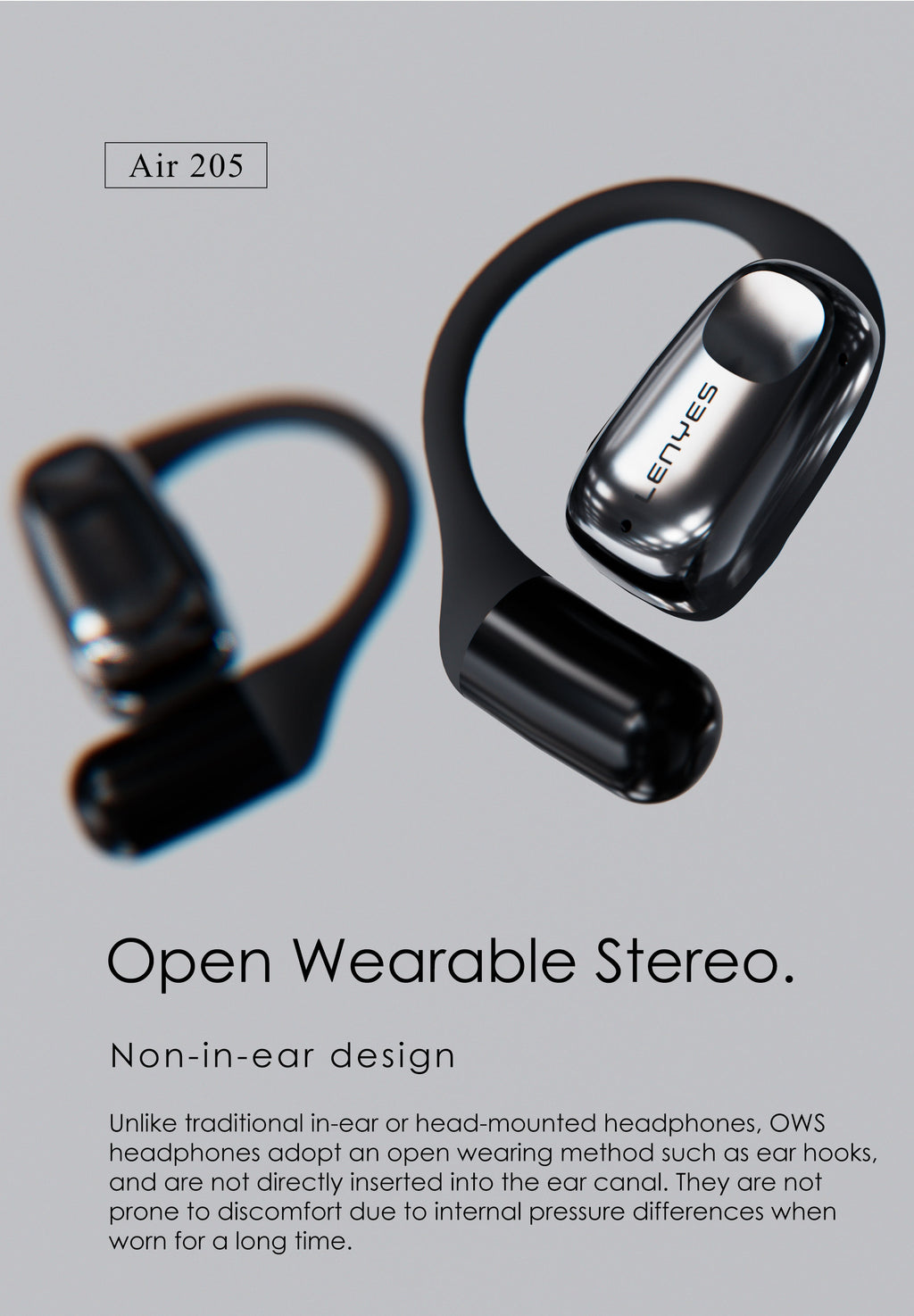 LENYES AIR 205 Auriculares OWS Oído Abierto Bluetooth 5.4 IPX6 6h Negro