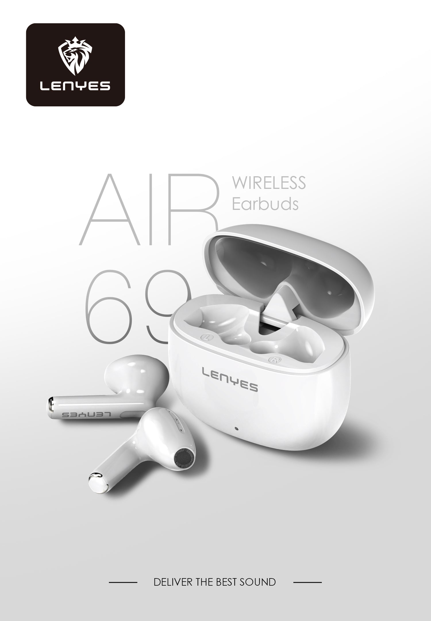 LENYES Air 69 WHITE Auriculares Bluetooth 5.4 TWS con Carga Magnética - Control Táctil y Hi-Res Audio