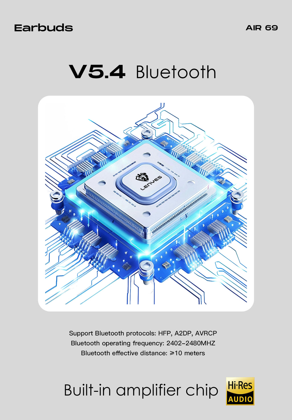 LENYES Air 69 WHITE Auriculares Bluetooth 5.4 TWS con Carga Magnética - Control Táctil y Hi-Res Audio