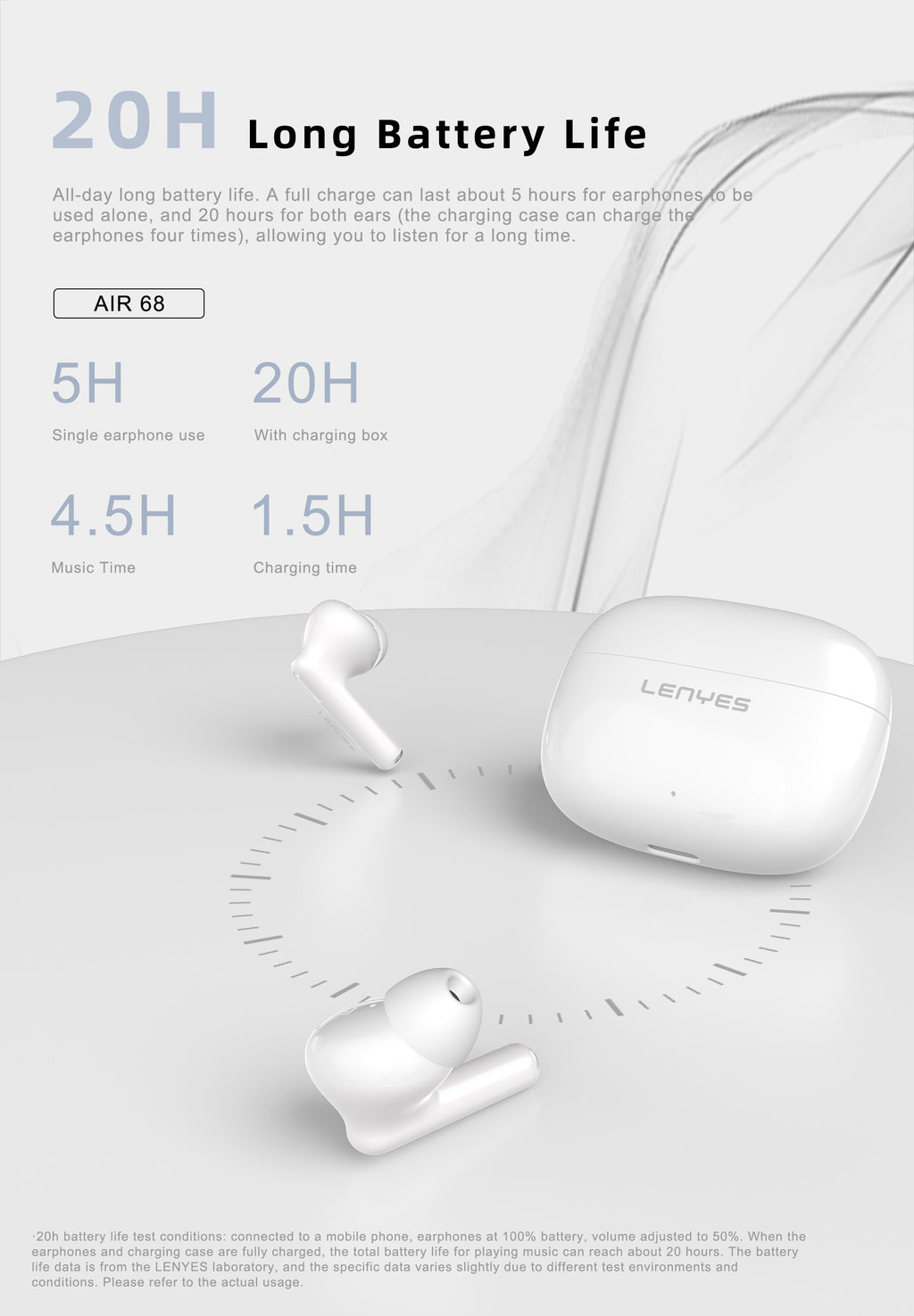 LENYES Air 68 BLACK Auriculares Bluetooth 5.4 TWS con Control Táctil - Diseño Compacto y Ligero