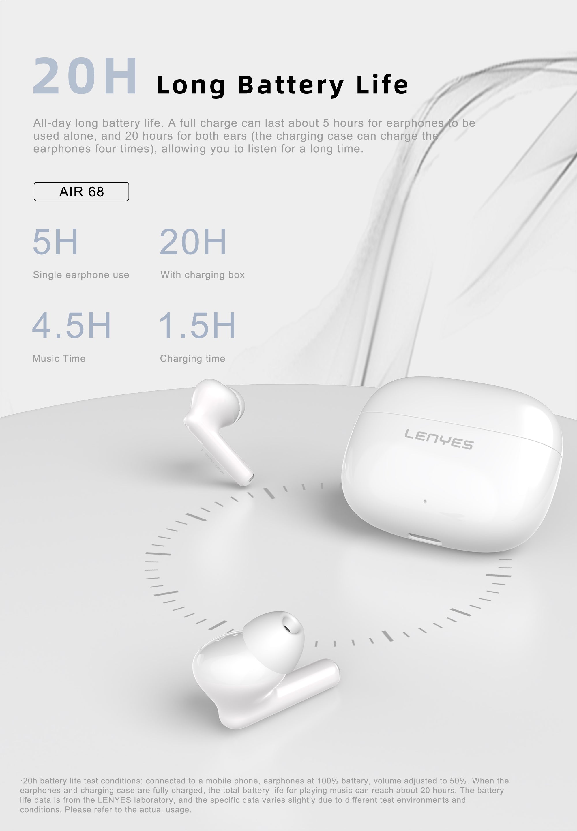 LENYES Air 68 BLACK Auriculares Bluetooth 5.4 TWS con Control Táctil - Diseño Compacto y Ligero