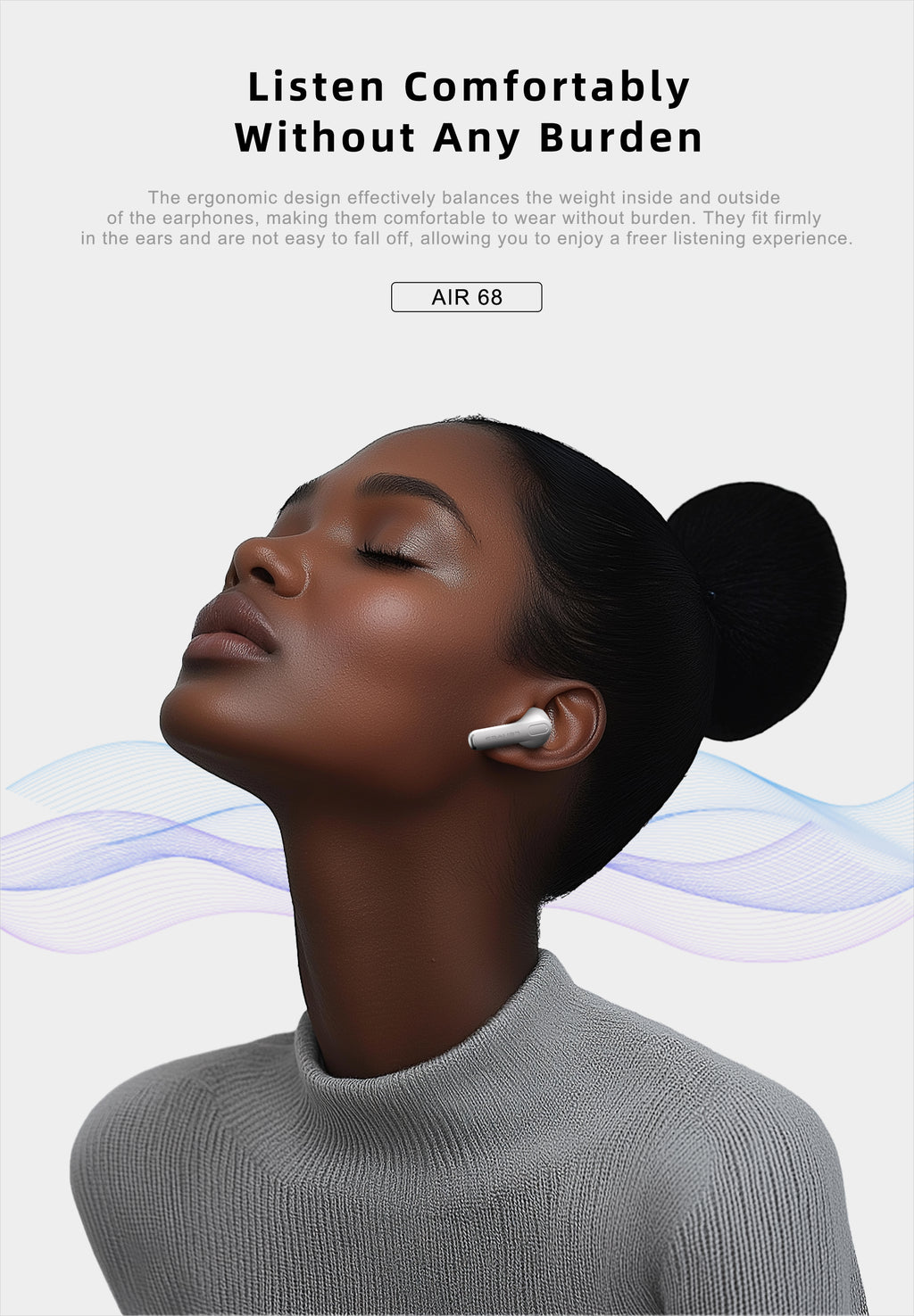LENYES Air 68 BLACK Auriculares Bluetooth 5.4 TWS con Control Táctil - Diseño Compacto y Ligero