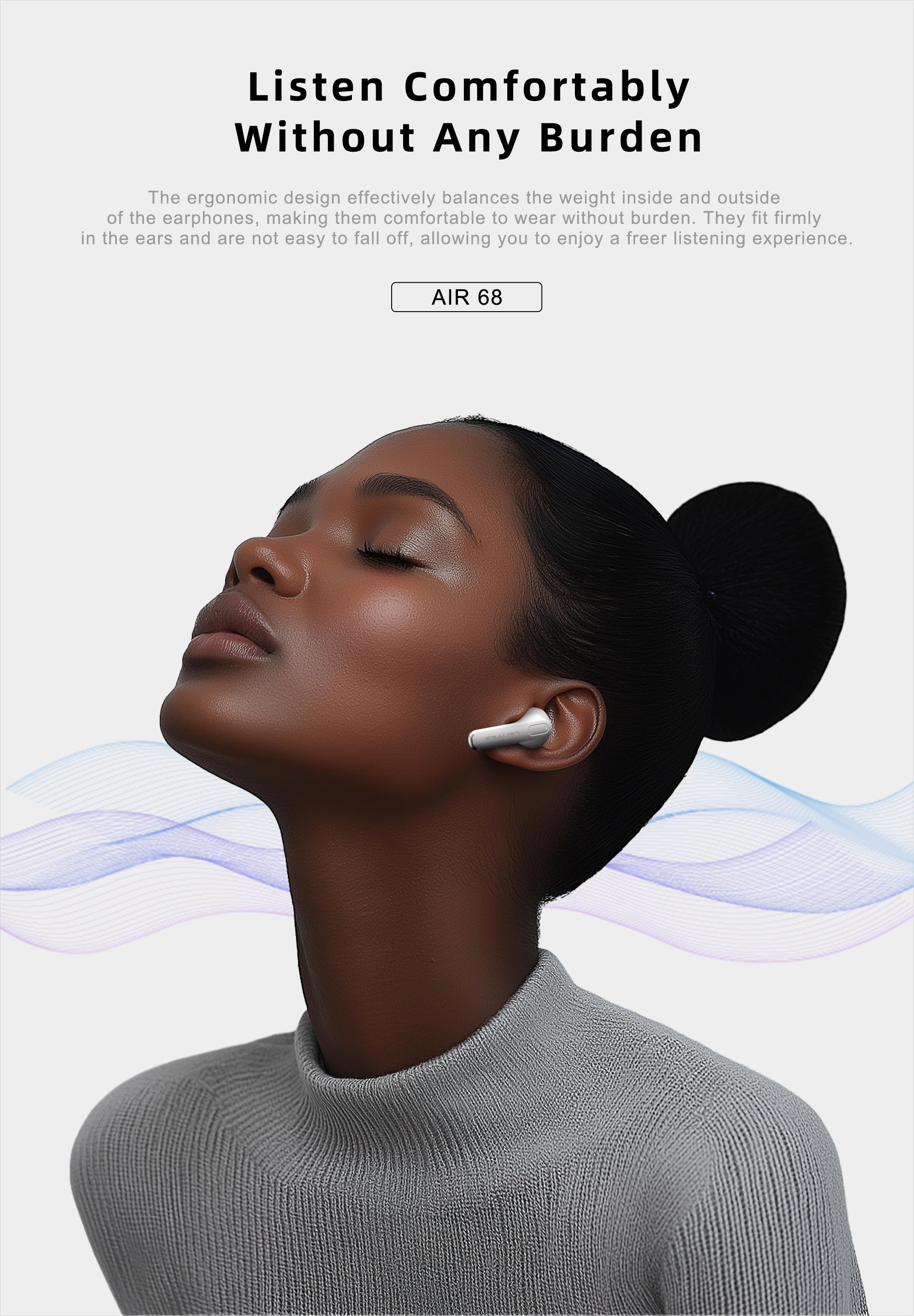 LENYES Air 68 BLACK Auriculares Bluetooth 5.4 TWS con Control Táctil - Diseño Compacto y Ligero